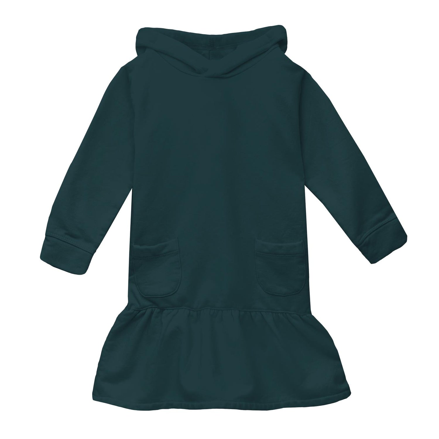 Long Sleeve Fleece Hoodie Dress in Pine