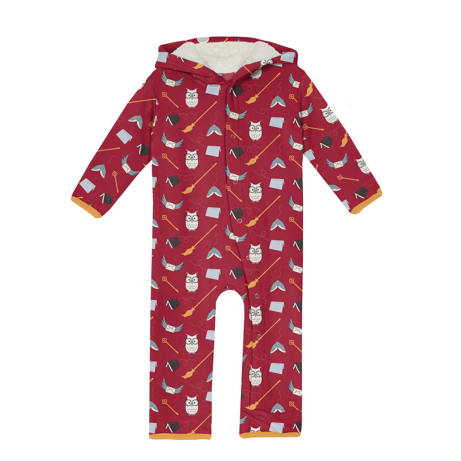 Print Fleece Coverall with Sherpa-Lined Hood and Ears in Crimson Magical World