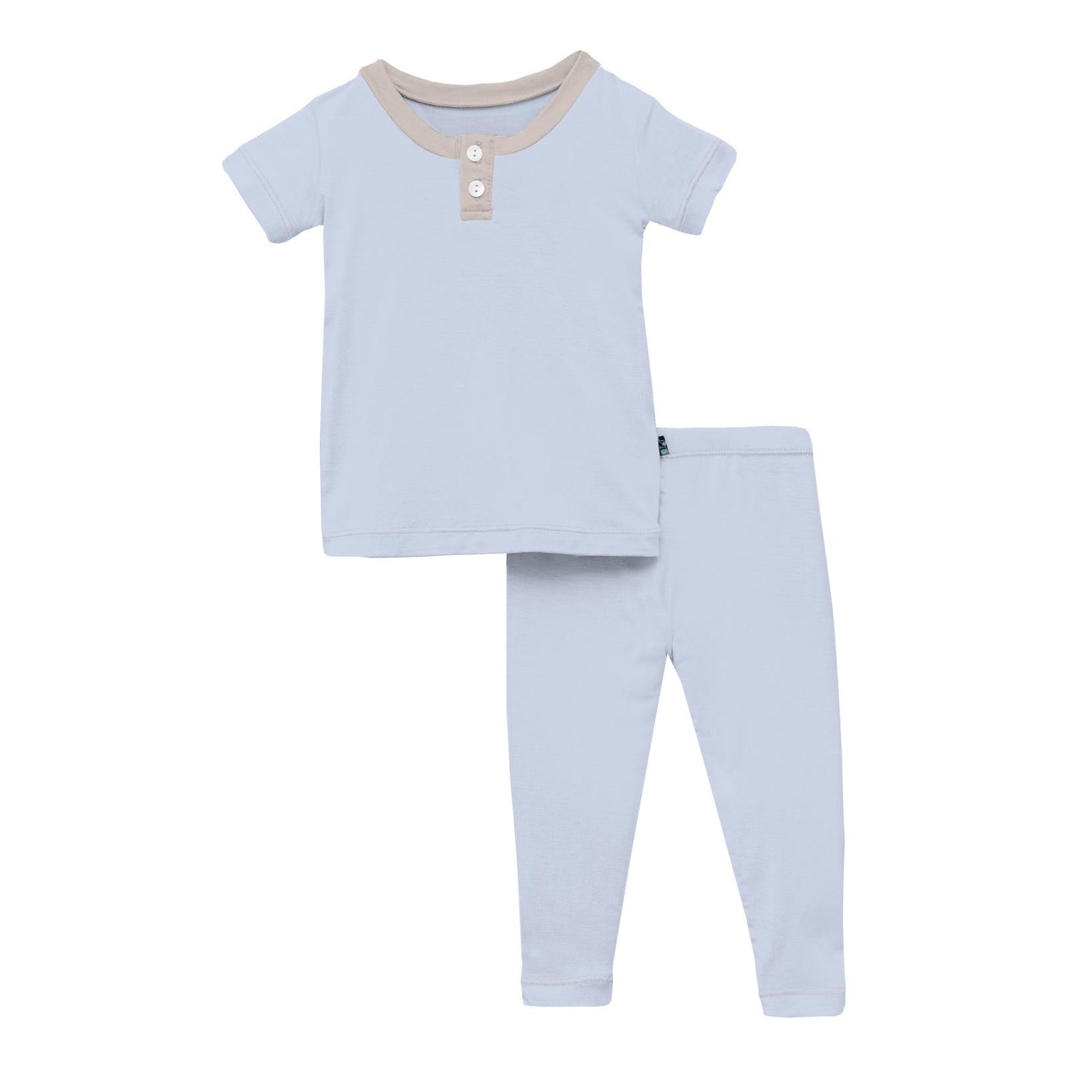 Short Sleeve Henley Pajama Set in Dew with Latte