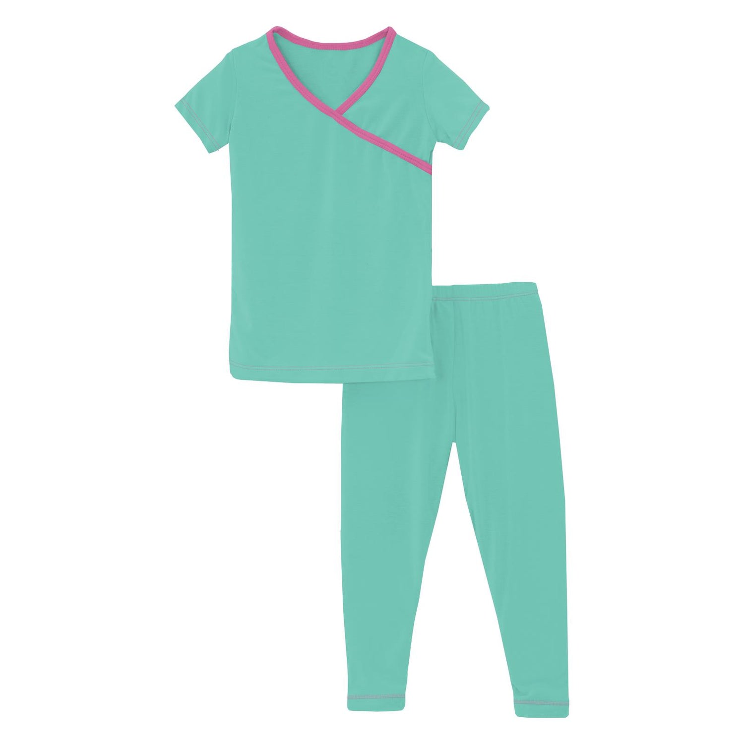 Short Sleeve Kimono Pajama Set in Glass with Tulip