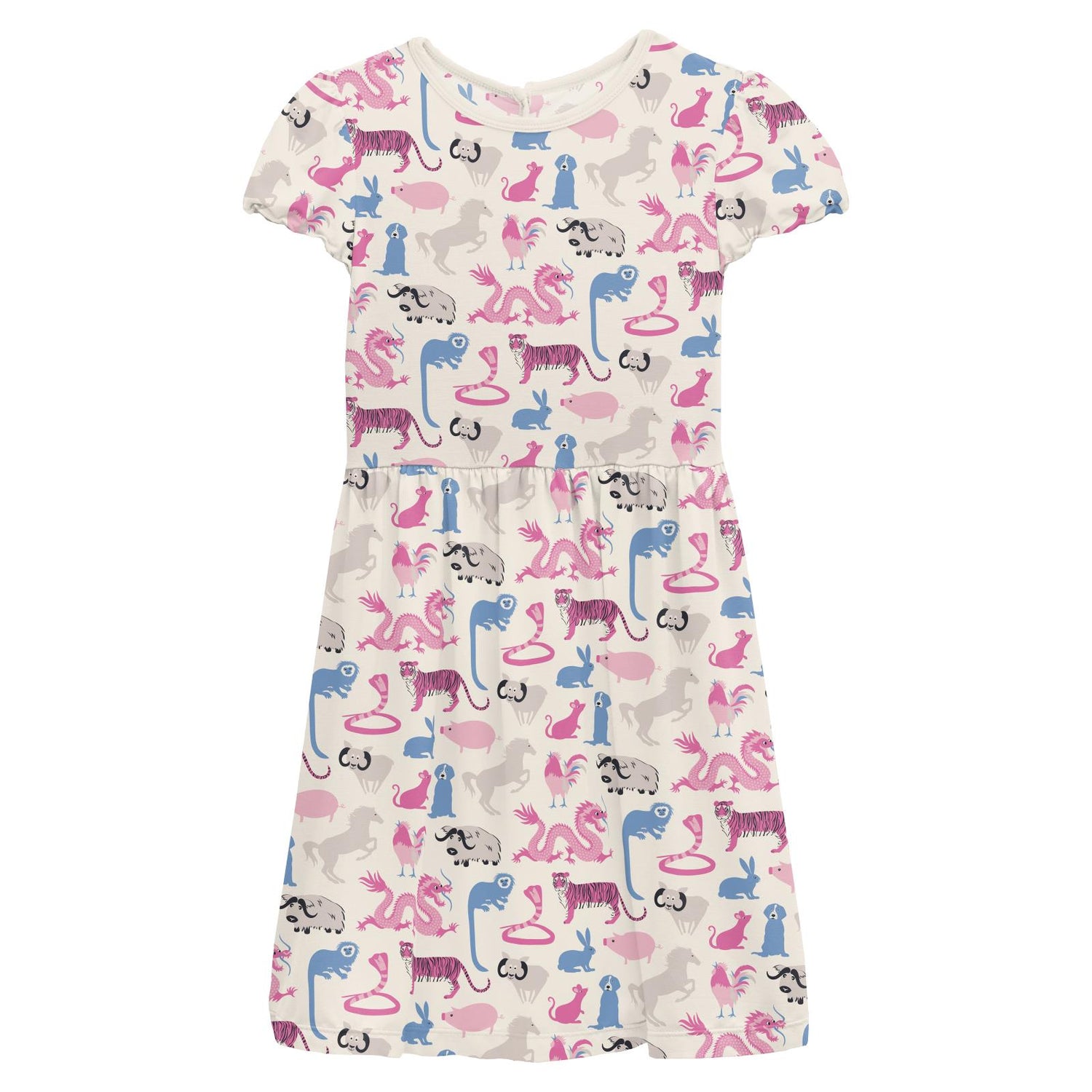 Print Flutter Sleeve Twirl Dress with Pockets in Natural Chinese Zodiac