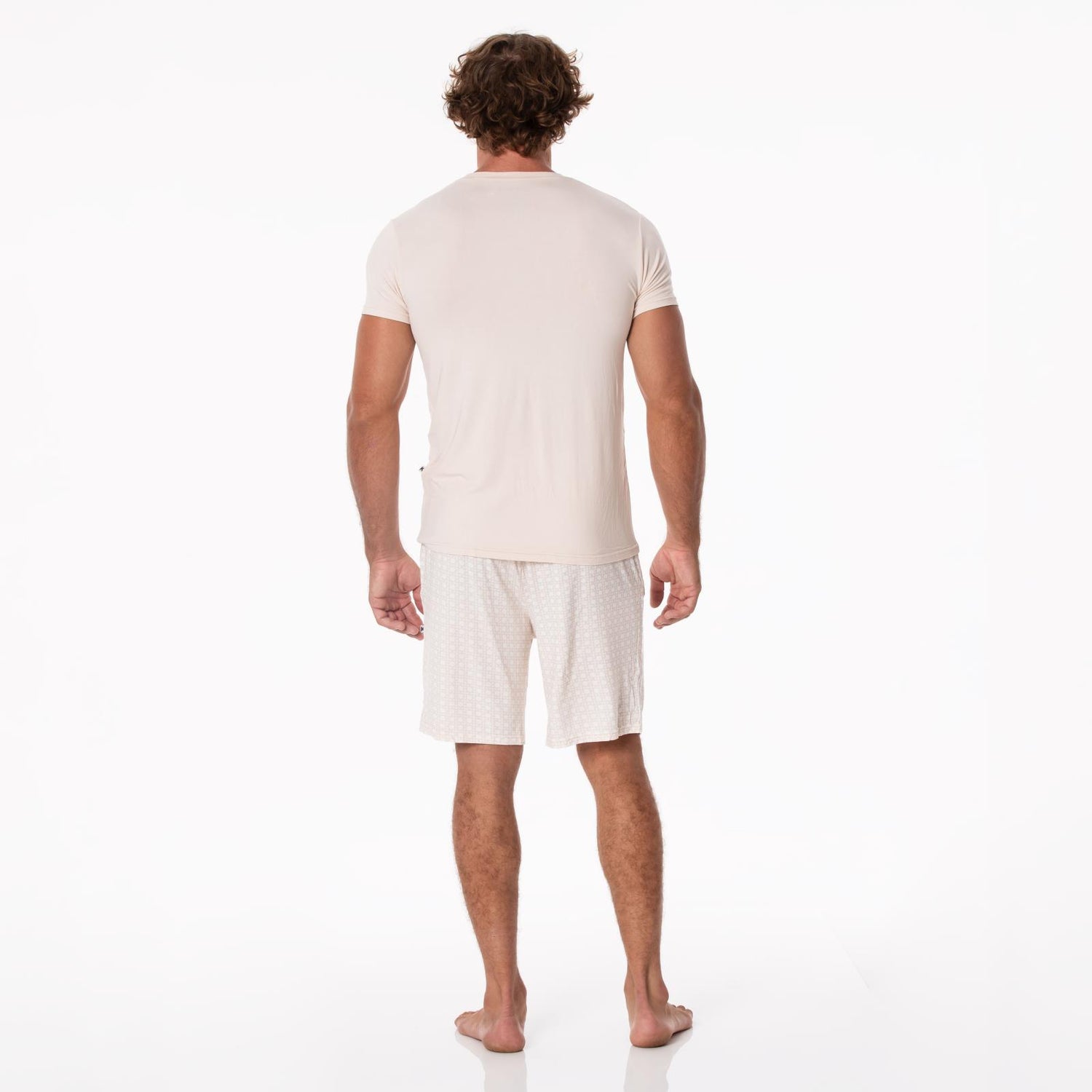 Men's Print Short Sleeve Pajama Set with Lounge Shorts in Latte Wicker