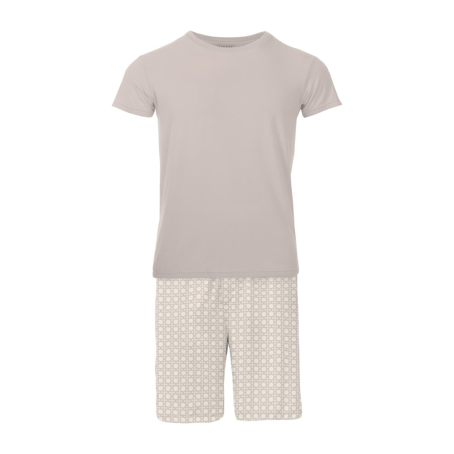 Men's Print Short Sleeve Pajama Set with Lounge Shorts in Latte Wicker