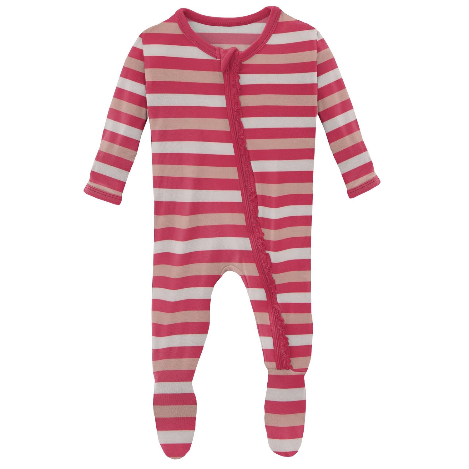 Print Muffin Ruffle Footie with Zipper in Hopscotch Stripe