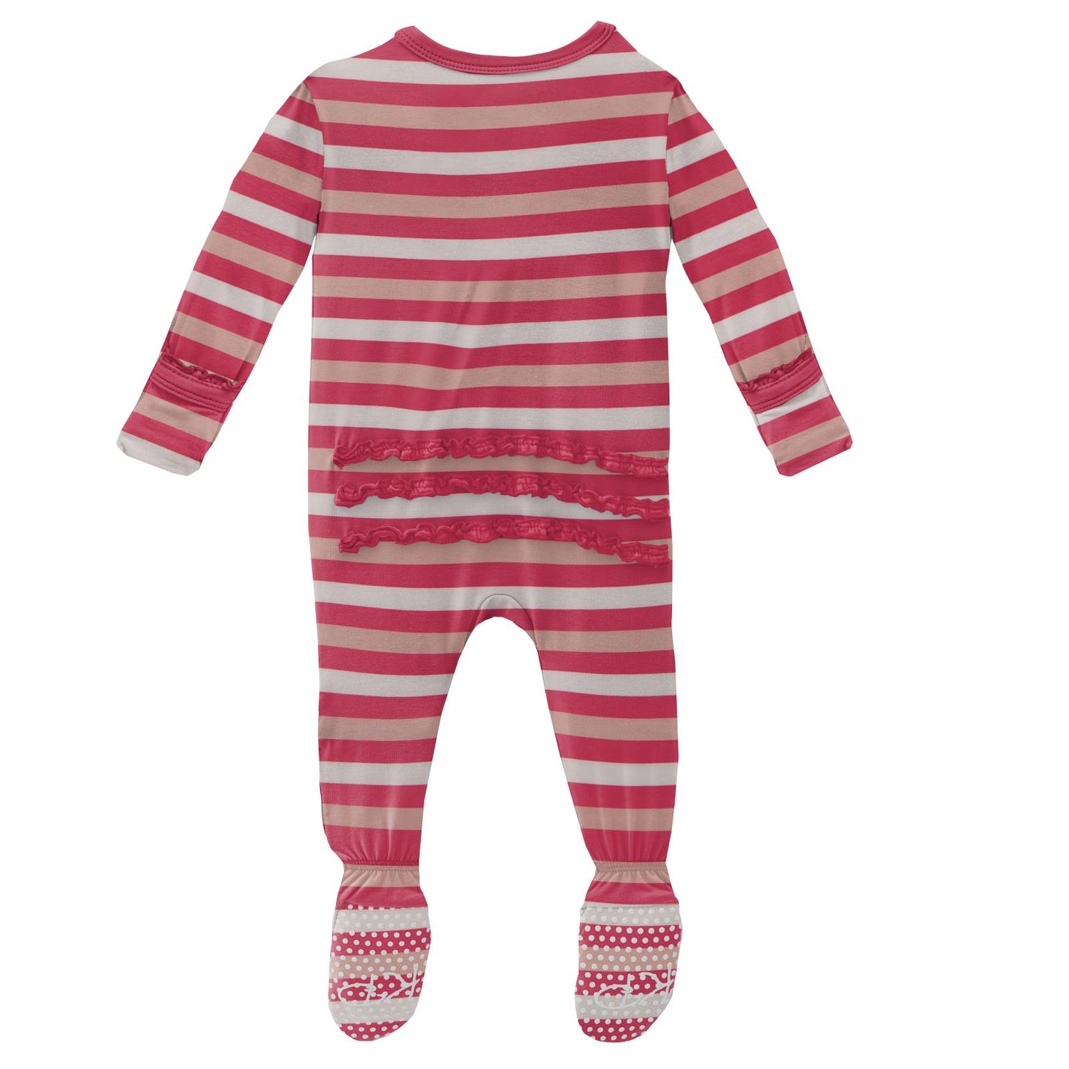 Print Muffin Ruffle Footie with Zipper in Hopscotch Stripe