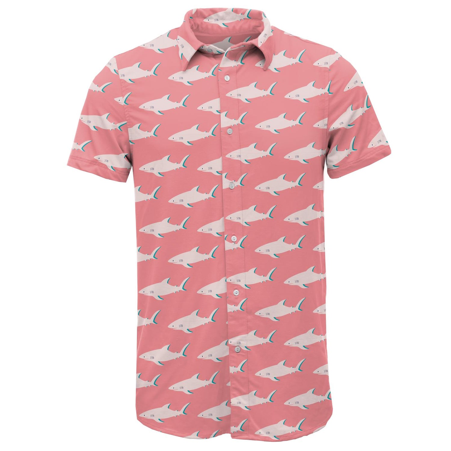 Men's Print Short Sleeve Woven Button Down Shirt in Strawberry Sharky