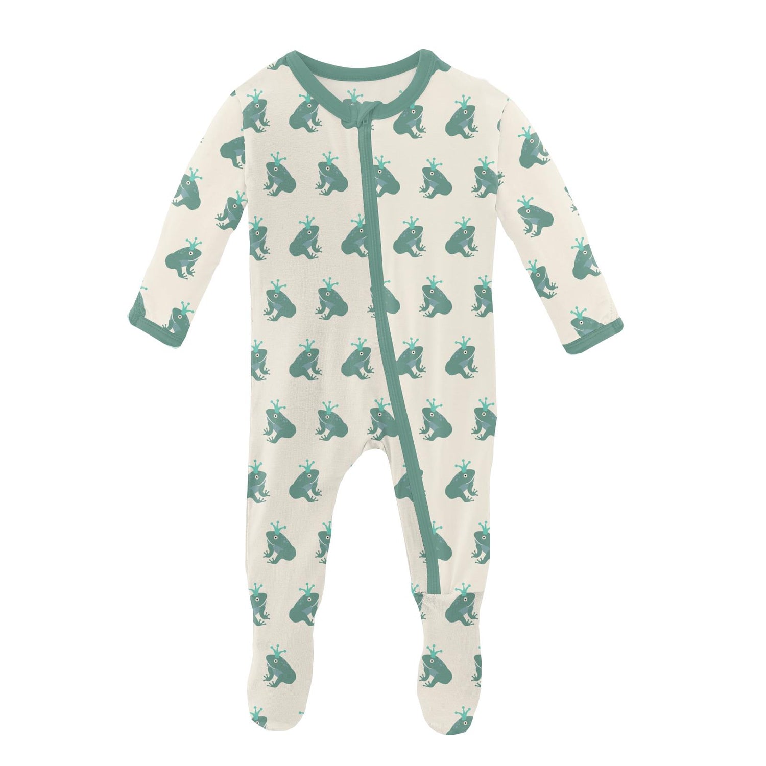 Print Footie with Zipper in Natural Frog Prince