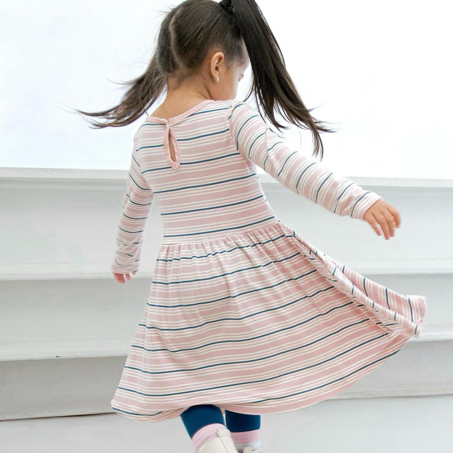 Print Long Sleeve Twirl Dress in Flotsam Stripe