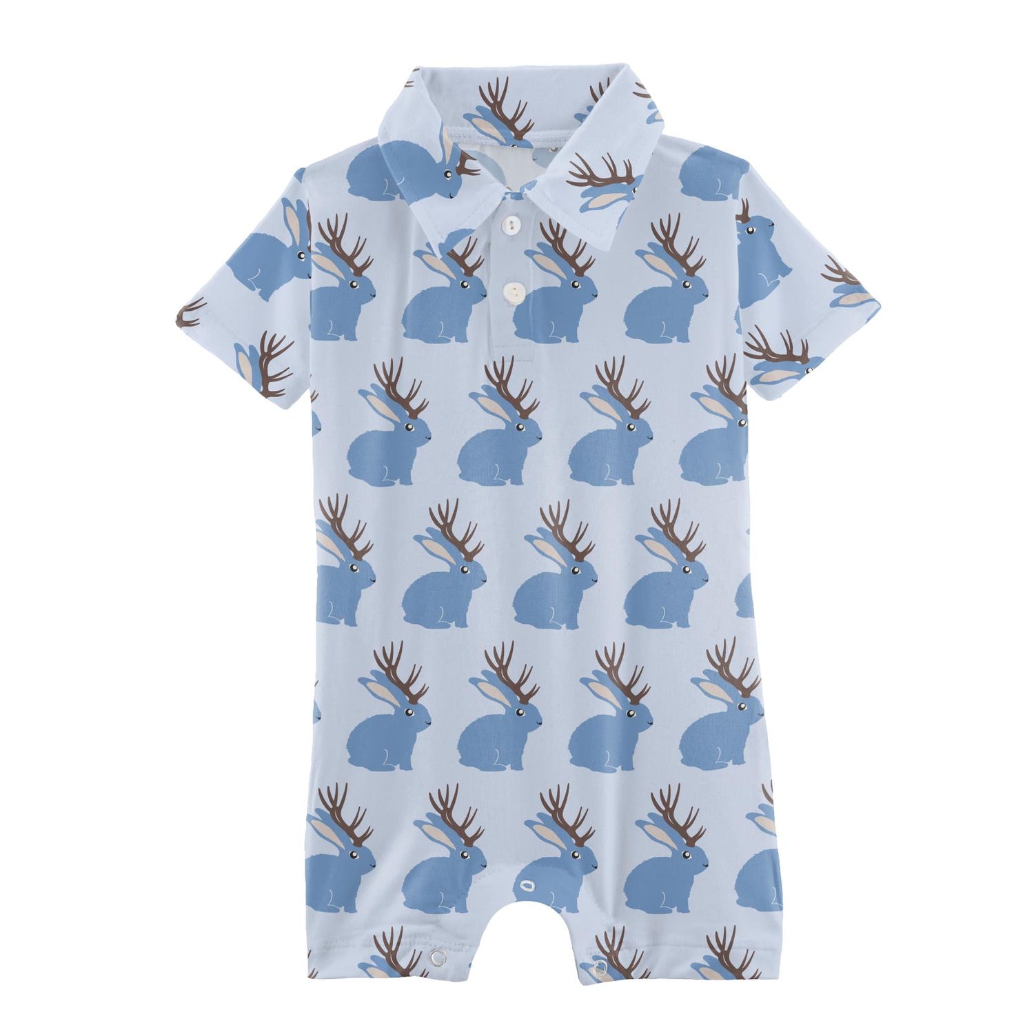 Print Short Sleeve Polo Romper in Dew Jackalope