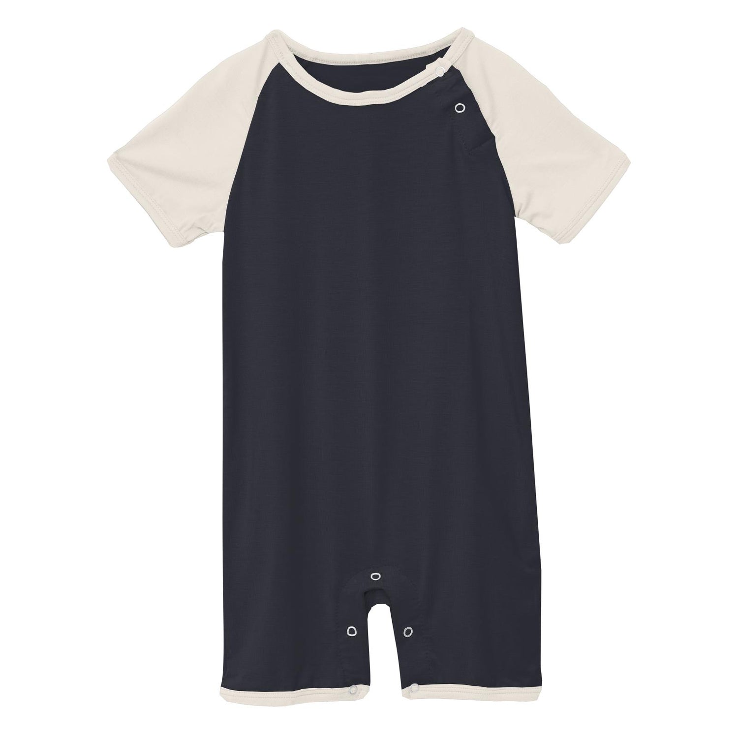 Short Sleeve Raglan Romper in Deep Space with Natural