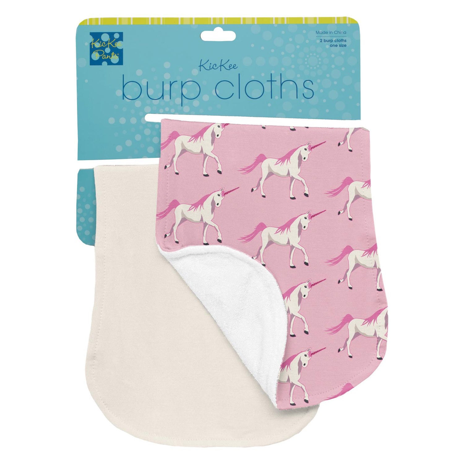 Print Burp Cloth Set of 2 in Natural & Cake Pop Prancing Unicorn