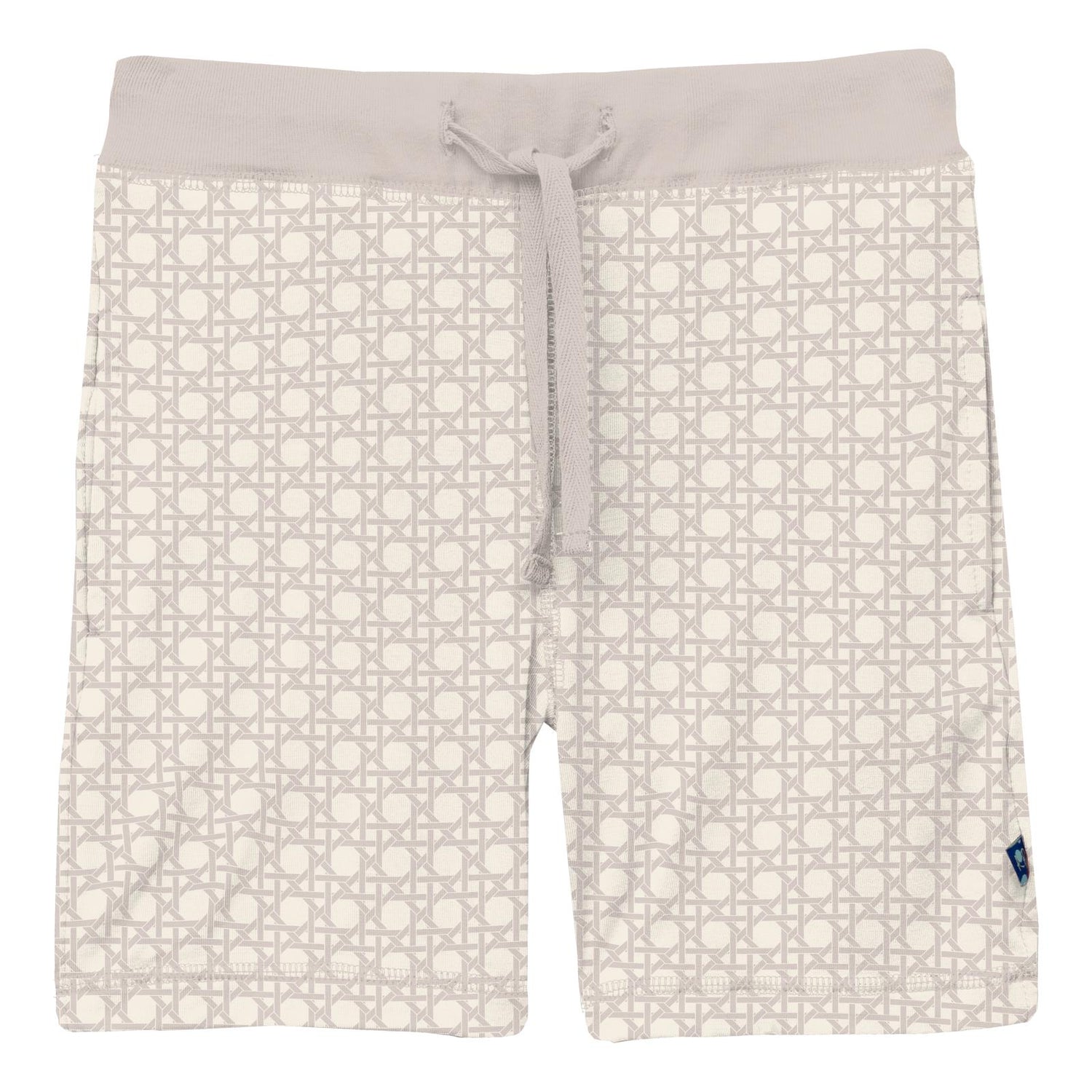 Print Lightweight Drawstring Shorts in Latte Wicker