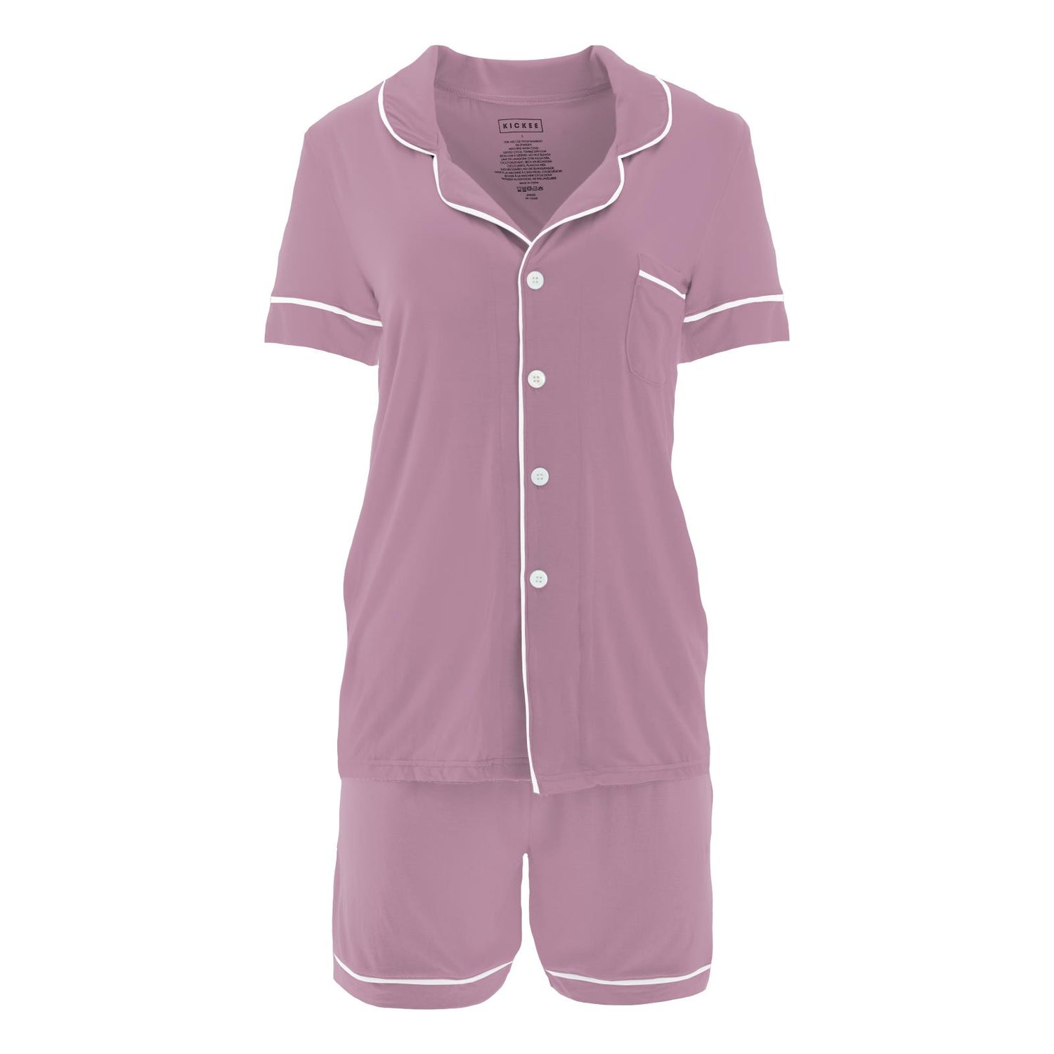 Women's Short Sleeve Collared Pajama Set with Shorts in Pegasus with Natural