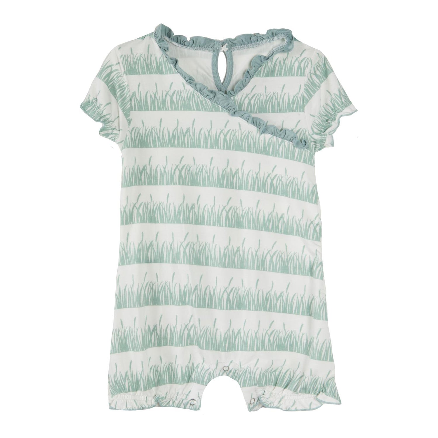 Print Ruffle Romper in Natural Grass