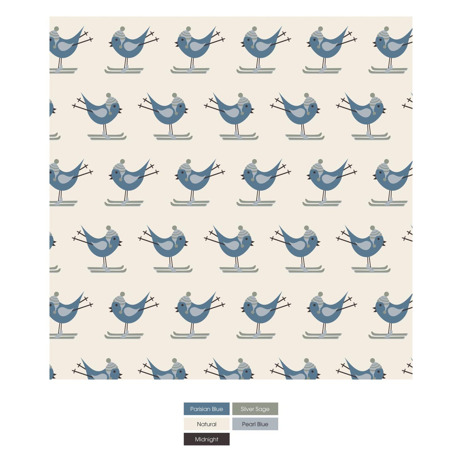 Print Twin Sheet Set in Natural Ski Birds