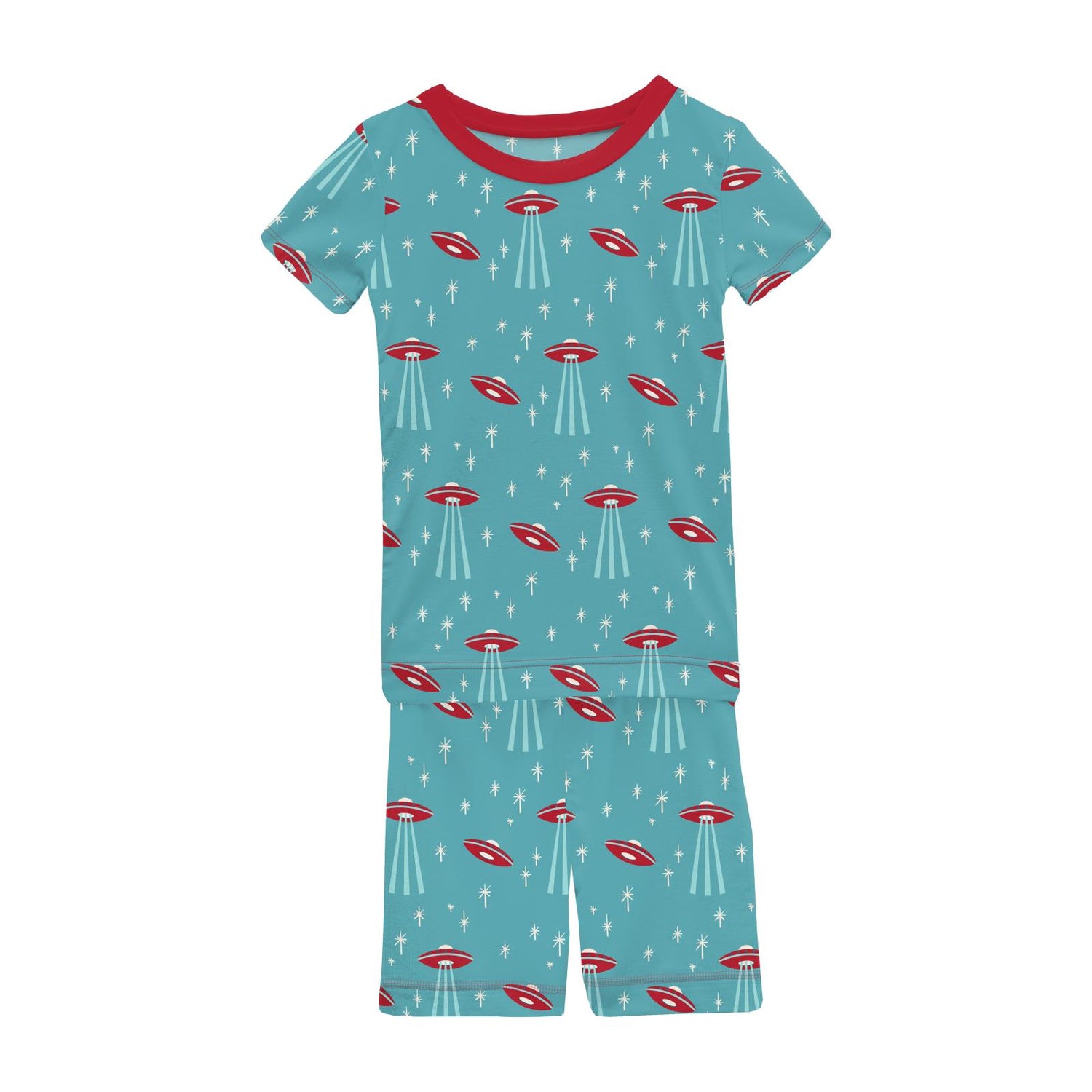 Print Short Sleeve Pajama Set with Shorts in Glacier Alien Invasion