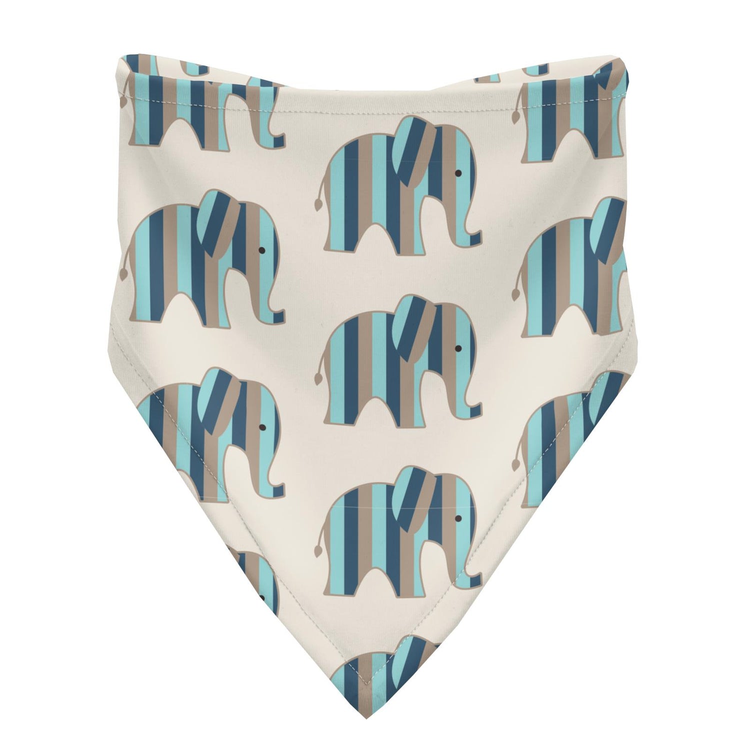Print Bandana Bib Set of 3 in Deep Sea Tie Dye, Natural Elephant Stripe & Deep Sea Guitar Birds