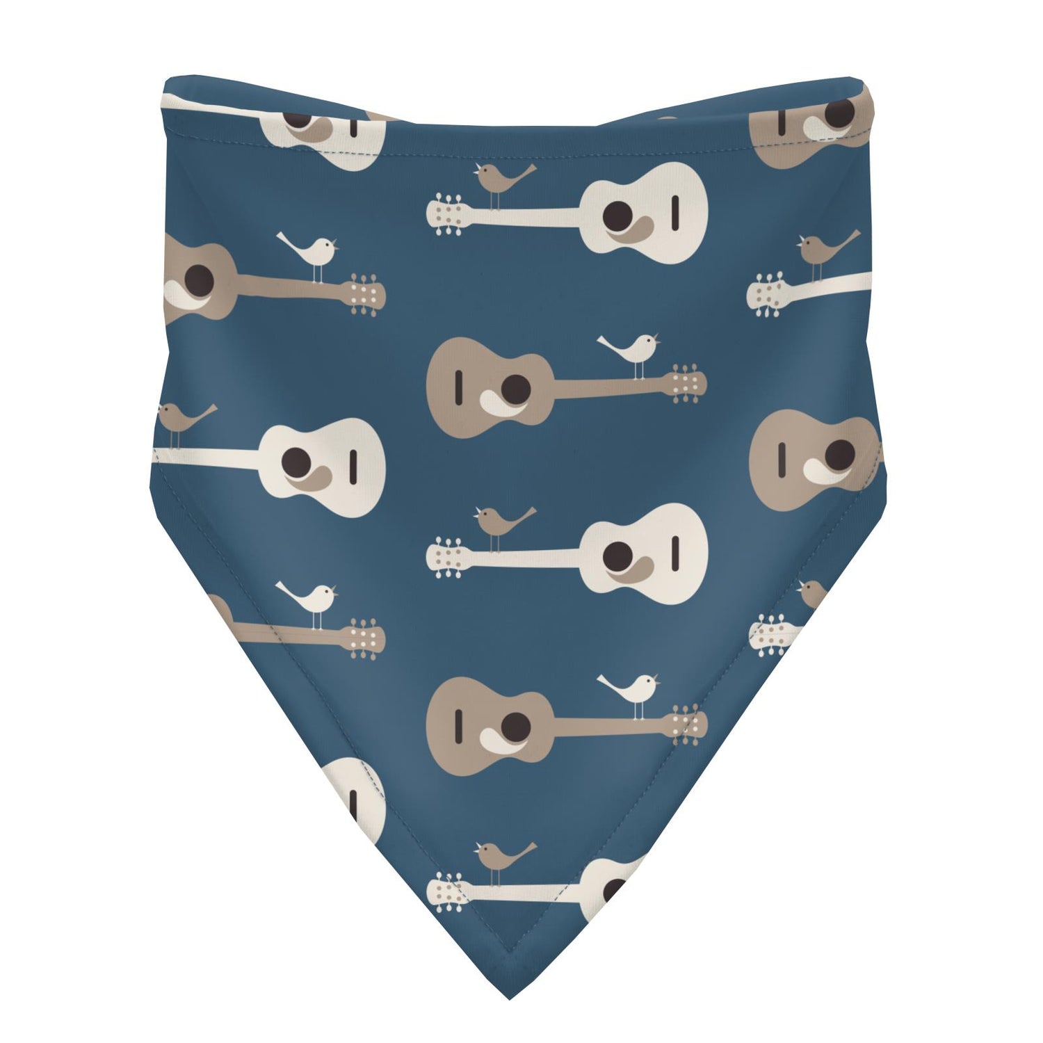 Print Bandana Bib Set of 3 in Deep Sea Tie Dye, Natural Elephant Stripe & Deep Sea Guitar Birds