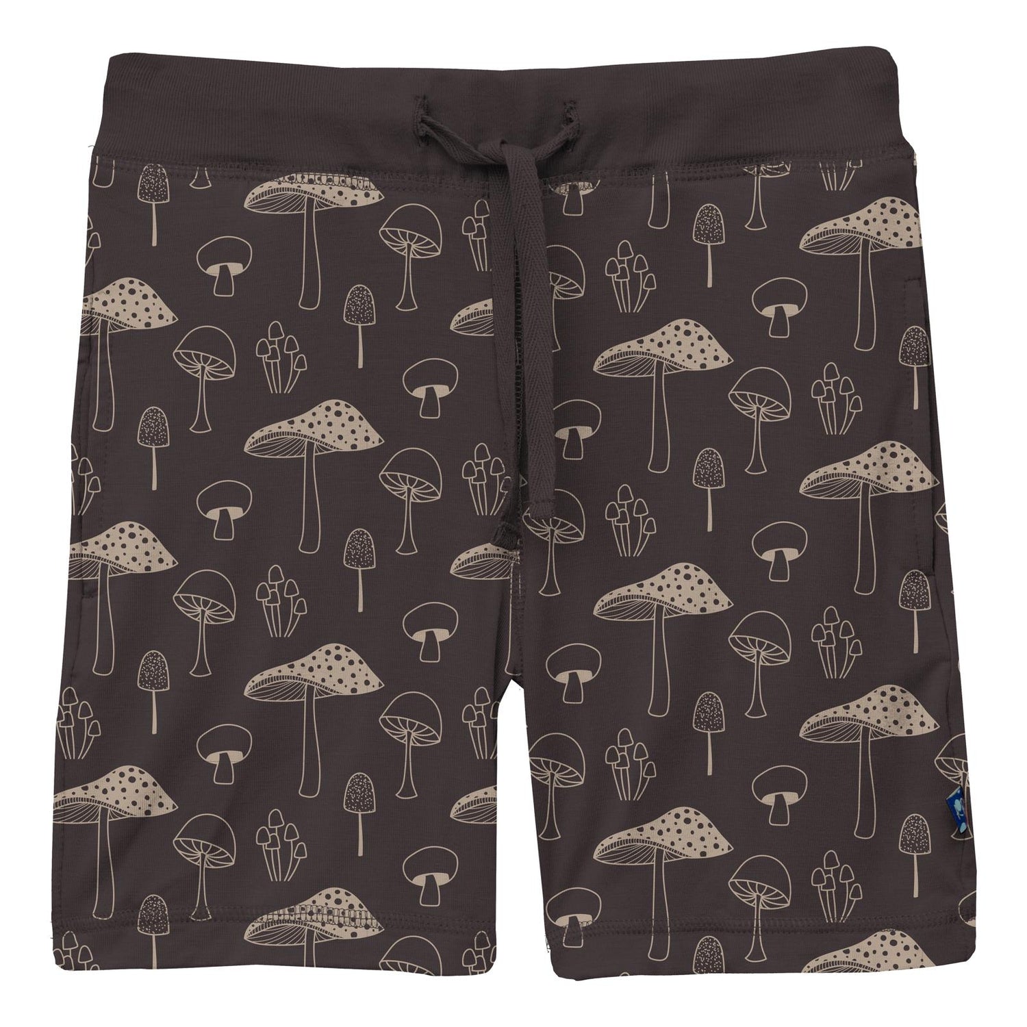 Print Lightweight Drawstring Shorts in Midnight Mushrooms