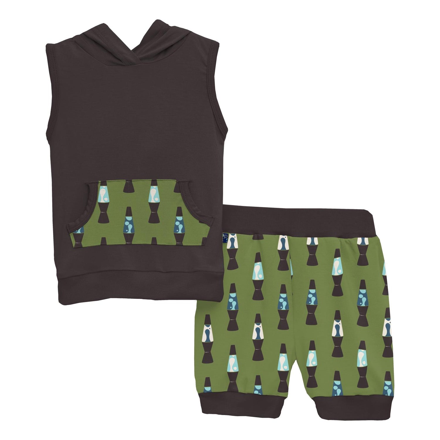 Print Short Sleeve Hoodie Tank Outfit Set in Grasshopper Lava Lamps