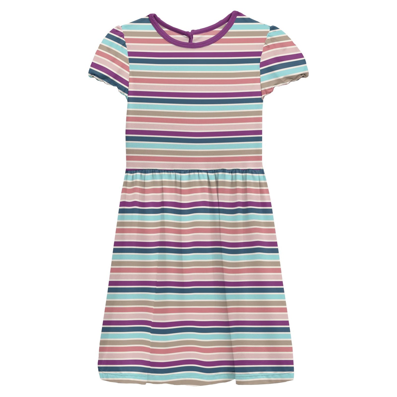 Print Flutter Sleeve Twirl Dress in Love Stripe