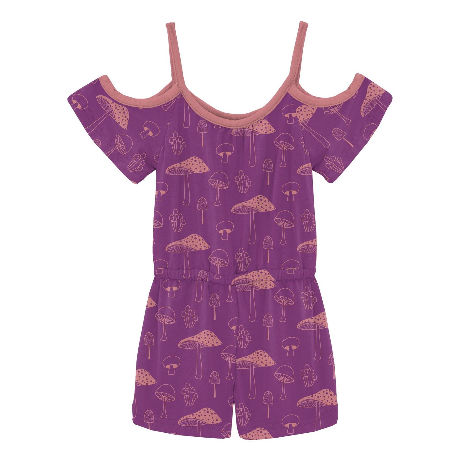 Print Open-Shoulder Romper in Starfish Mushrooms