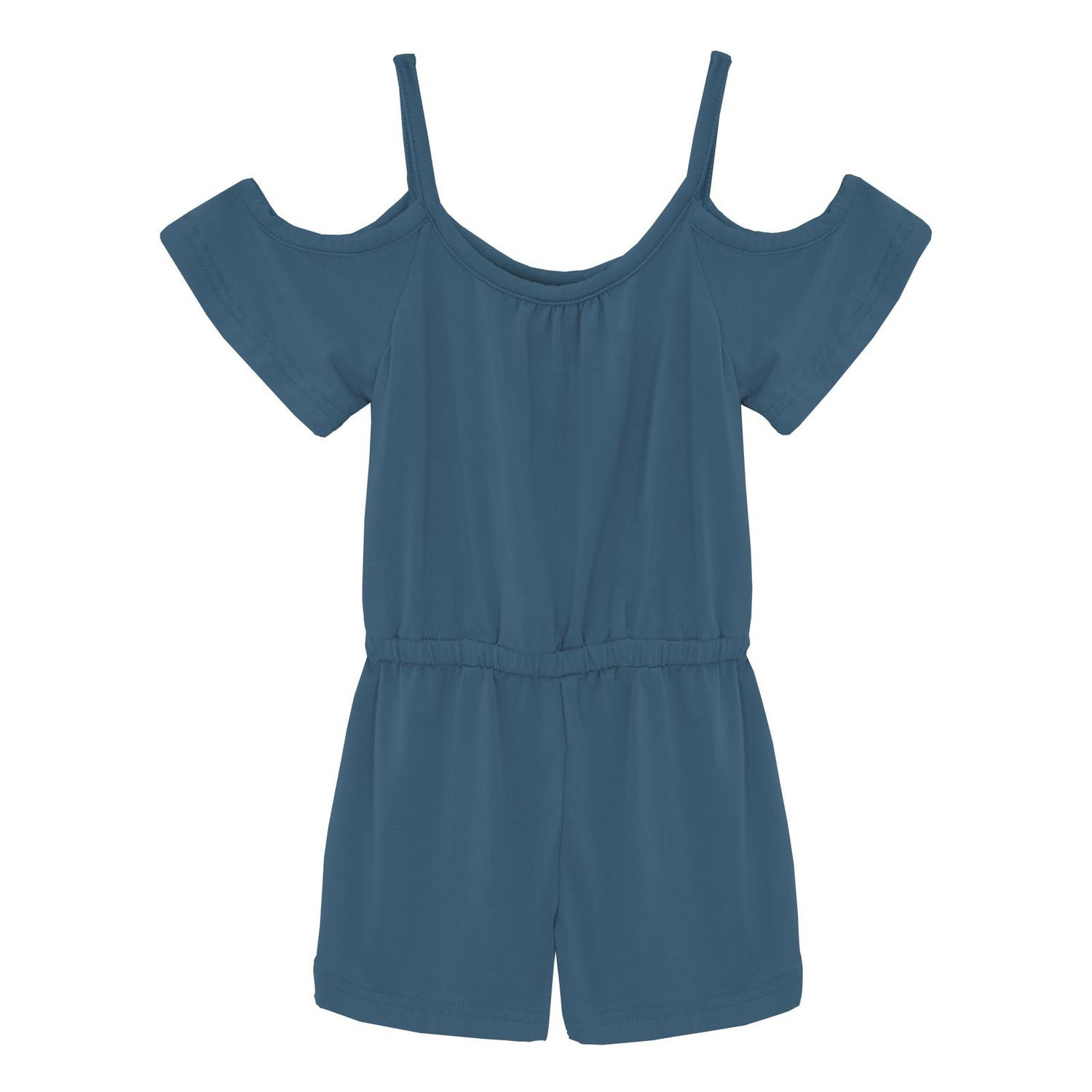 Open-Shoulder Romper in Deep Sea