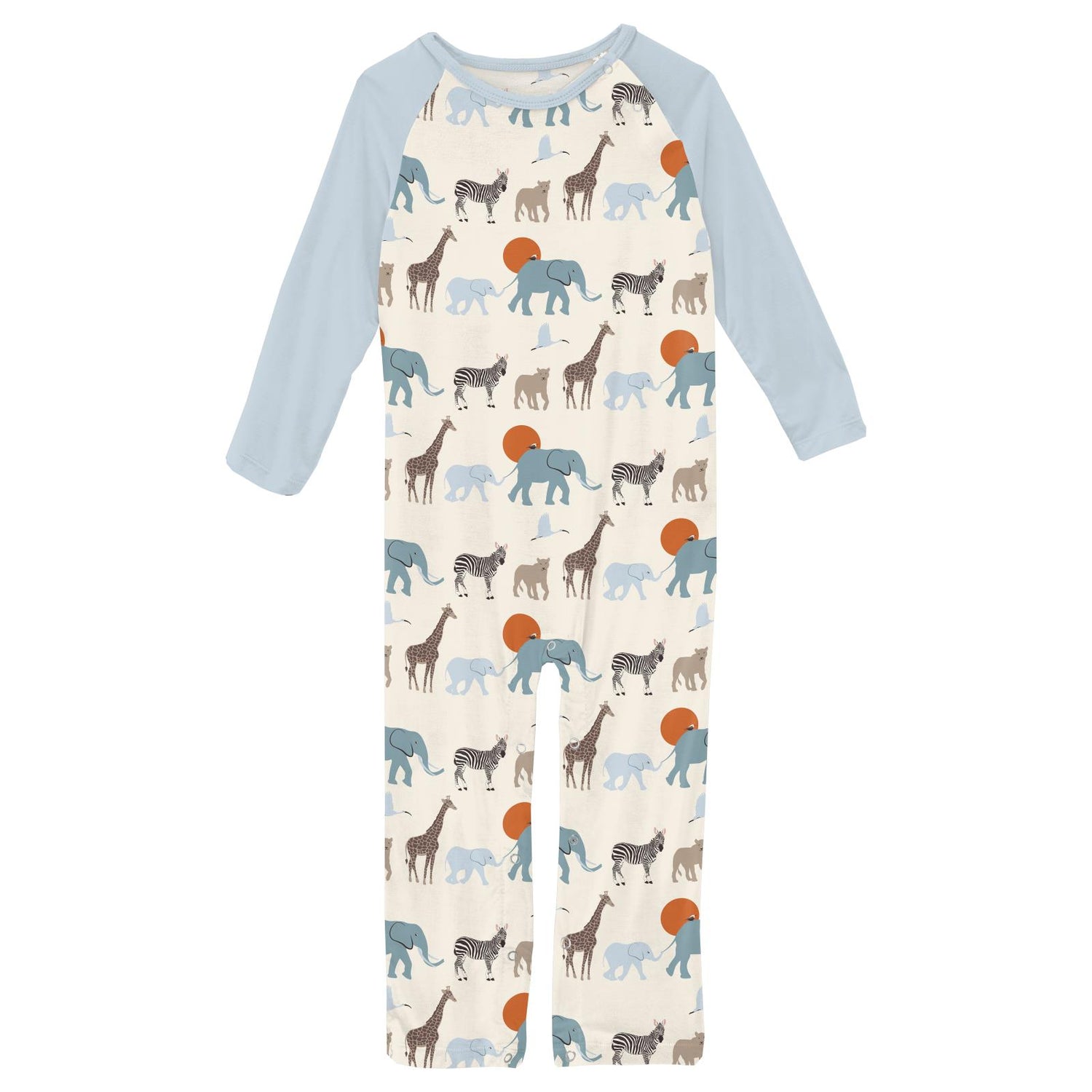 Print Long Sleeve Raglan Romper in Natural Just So Animals