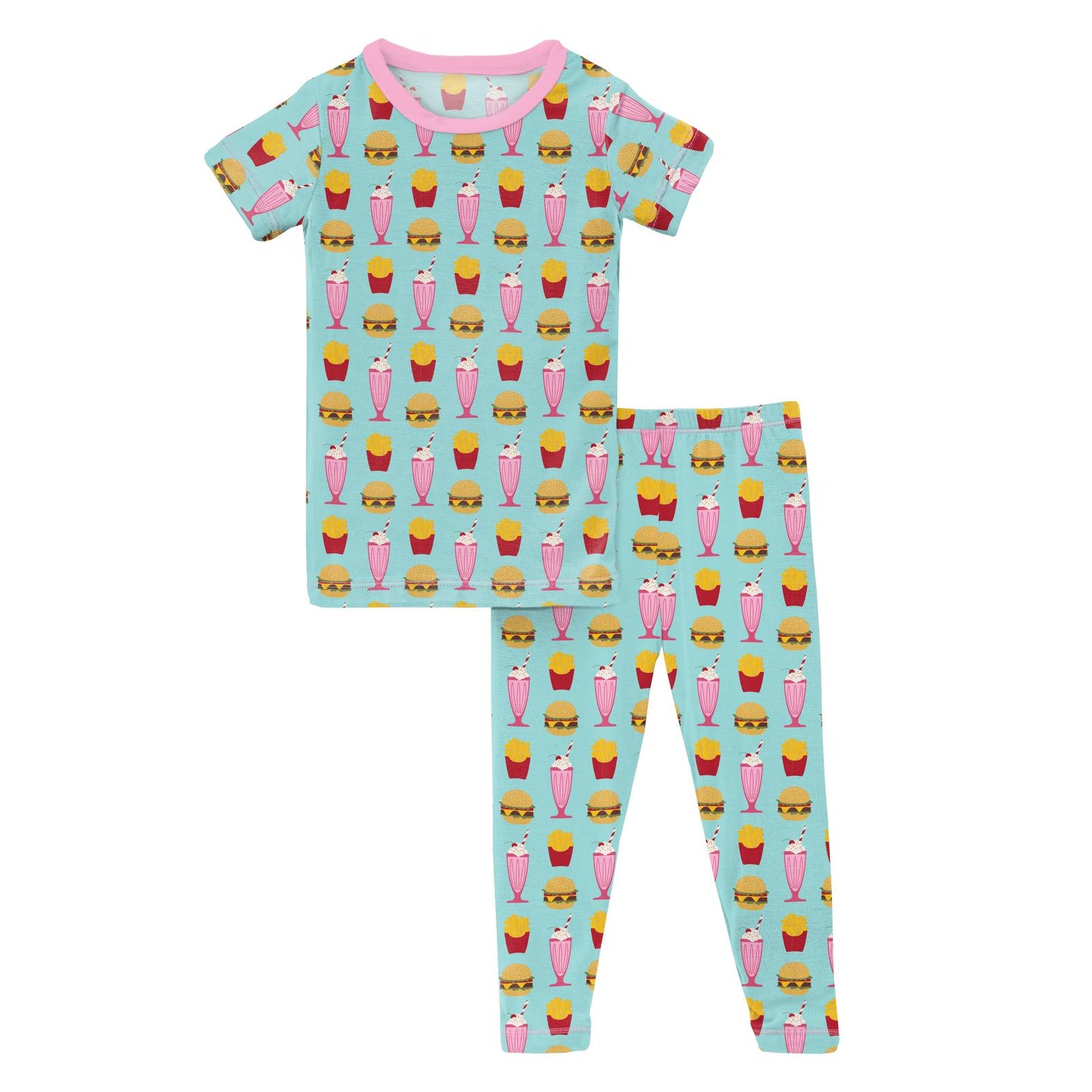 Print Short Sleeve Pajama Set in Summer Sky Cheeseburger