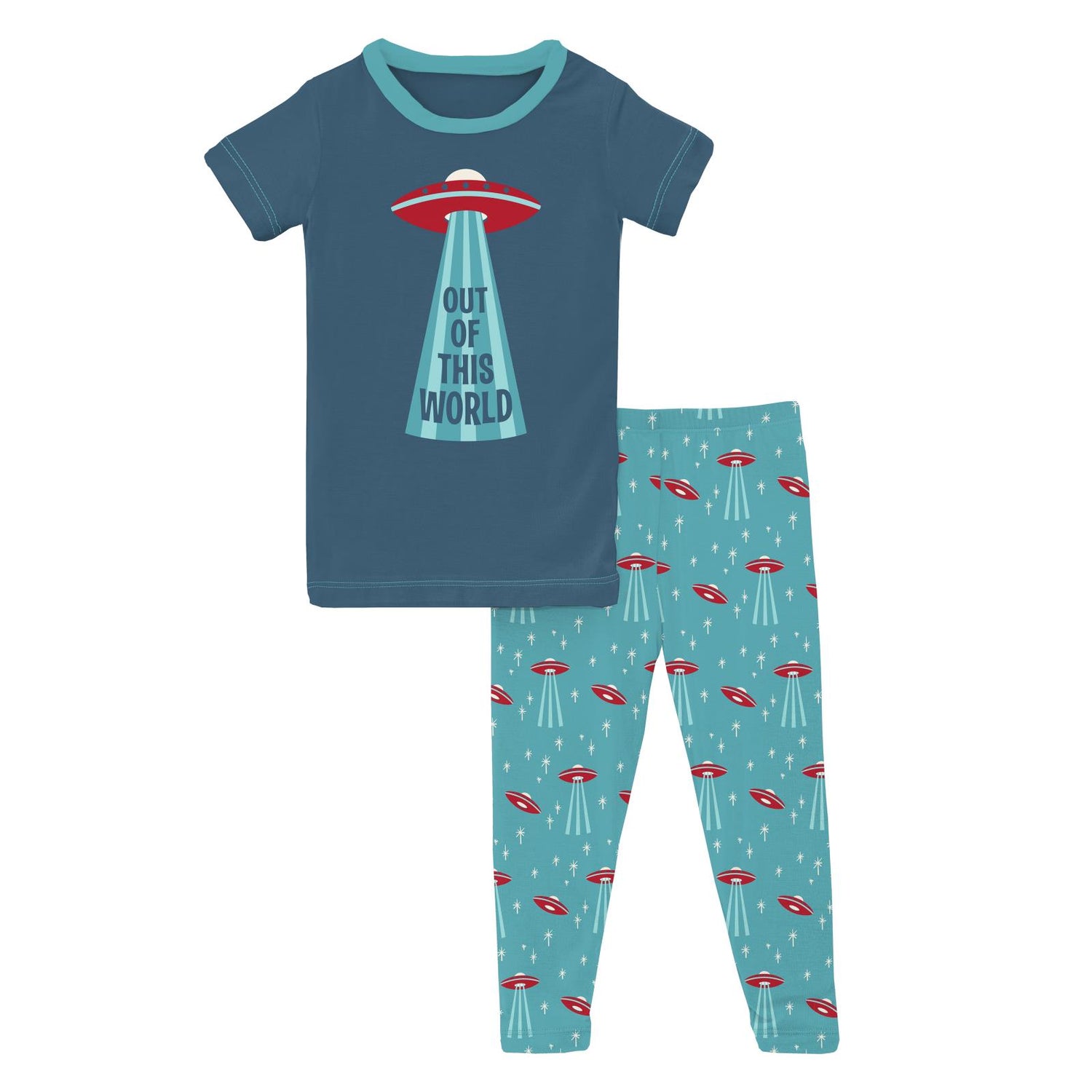 Short Sleeve Graphic Tee Pajama Set in Glacier Alien Invasion