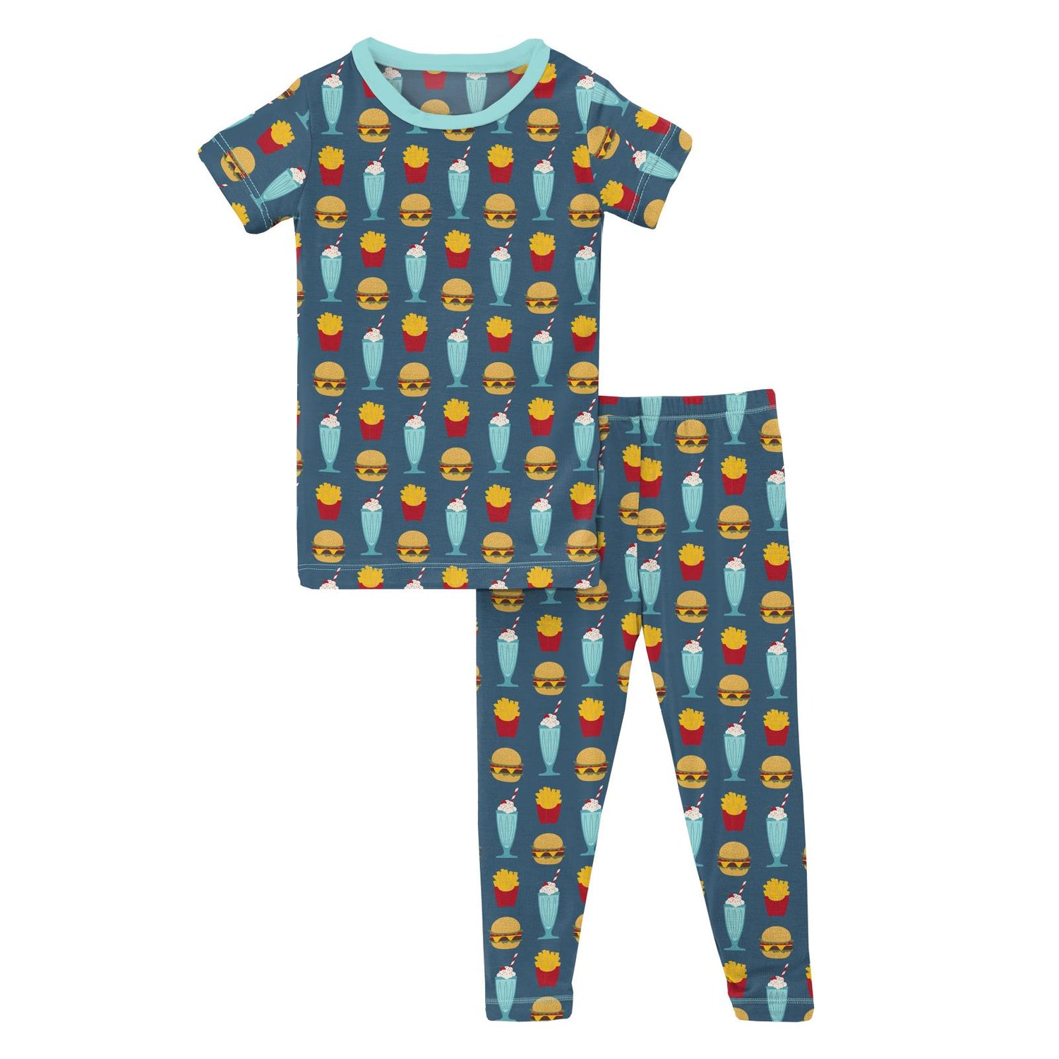 Print Short Sleeve Pajama Set in Deep Sea Cheeseburger