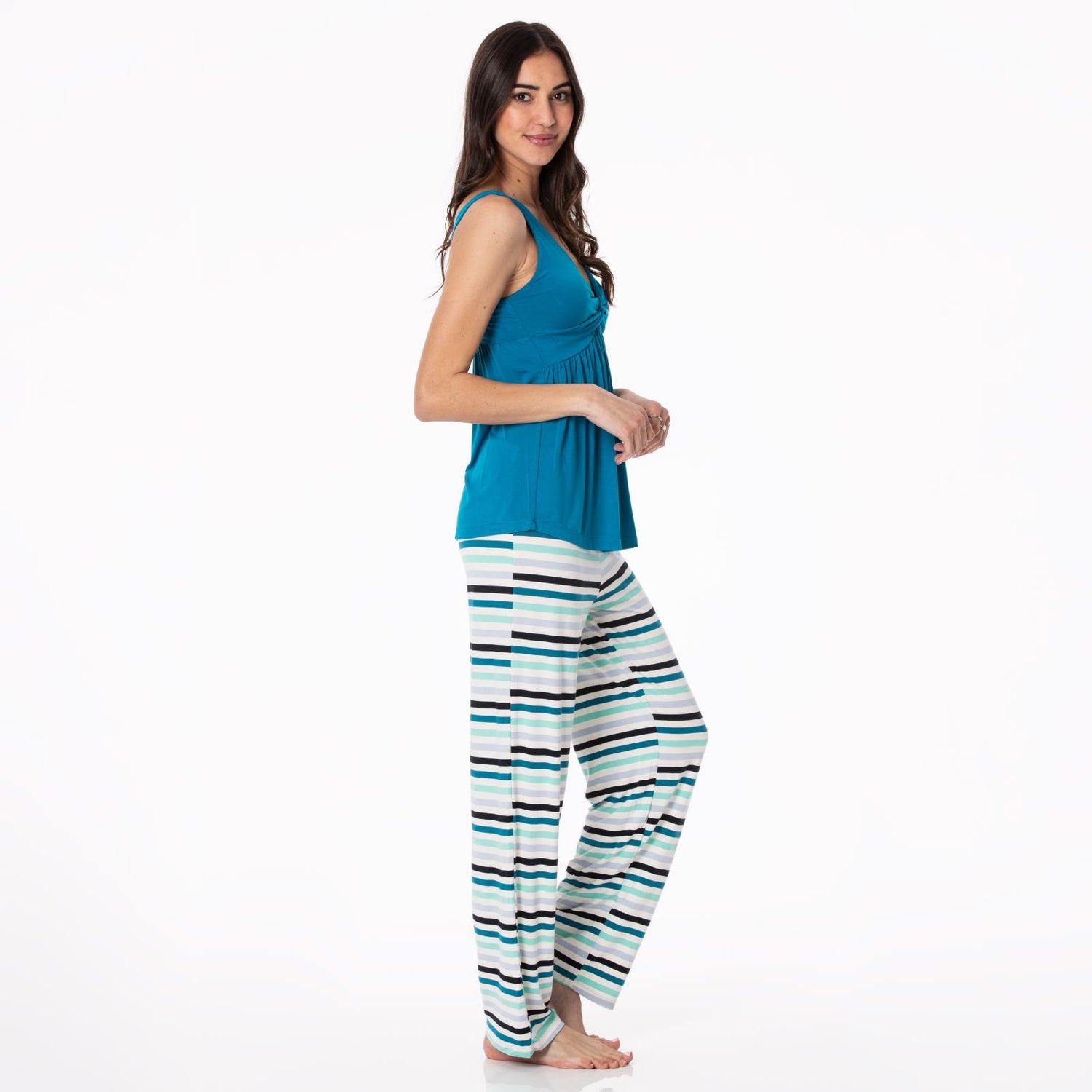 Women's Print Twist Tank and Pajama Pants Set in Little Boy Blue Stripe