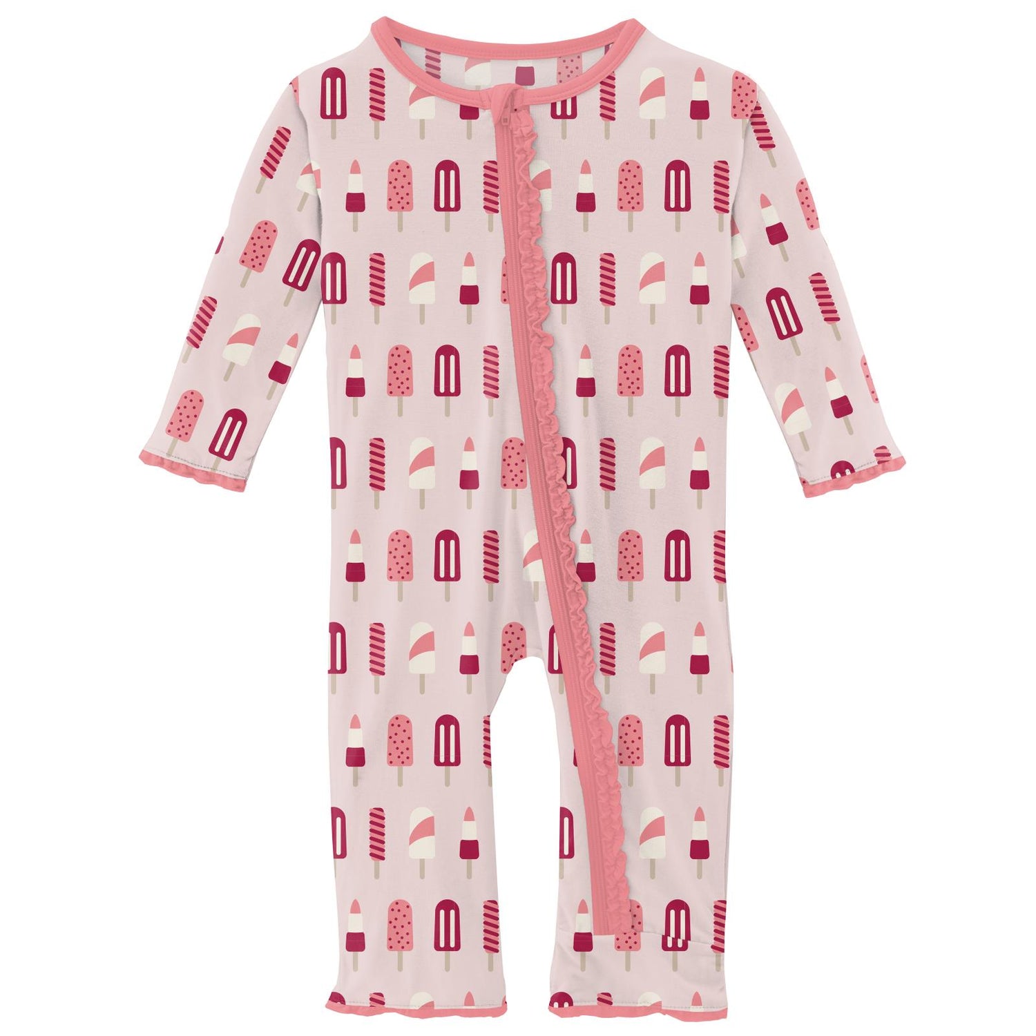 Print Muffin Ruffle Coverall with Zipper in Macaroon Popsicles