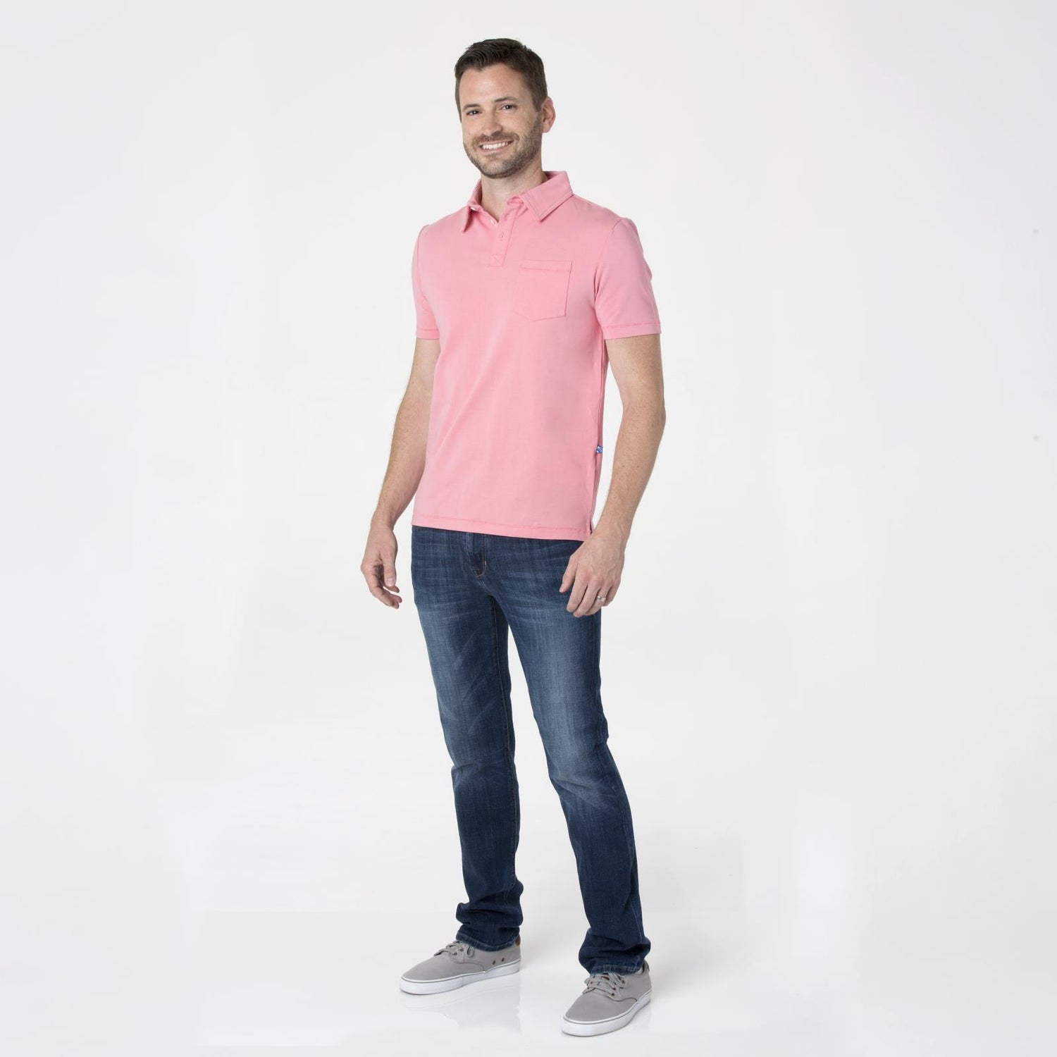 Men's Short Sleeve Luxe Jersey Polo with Pocket in Strawberry