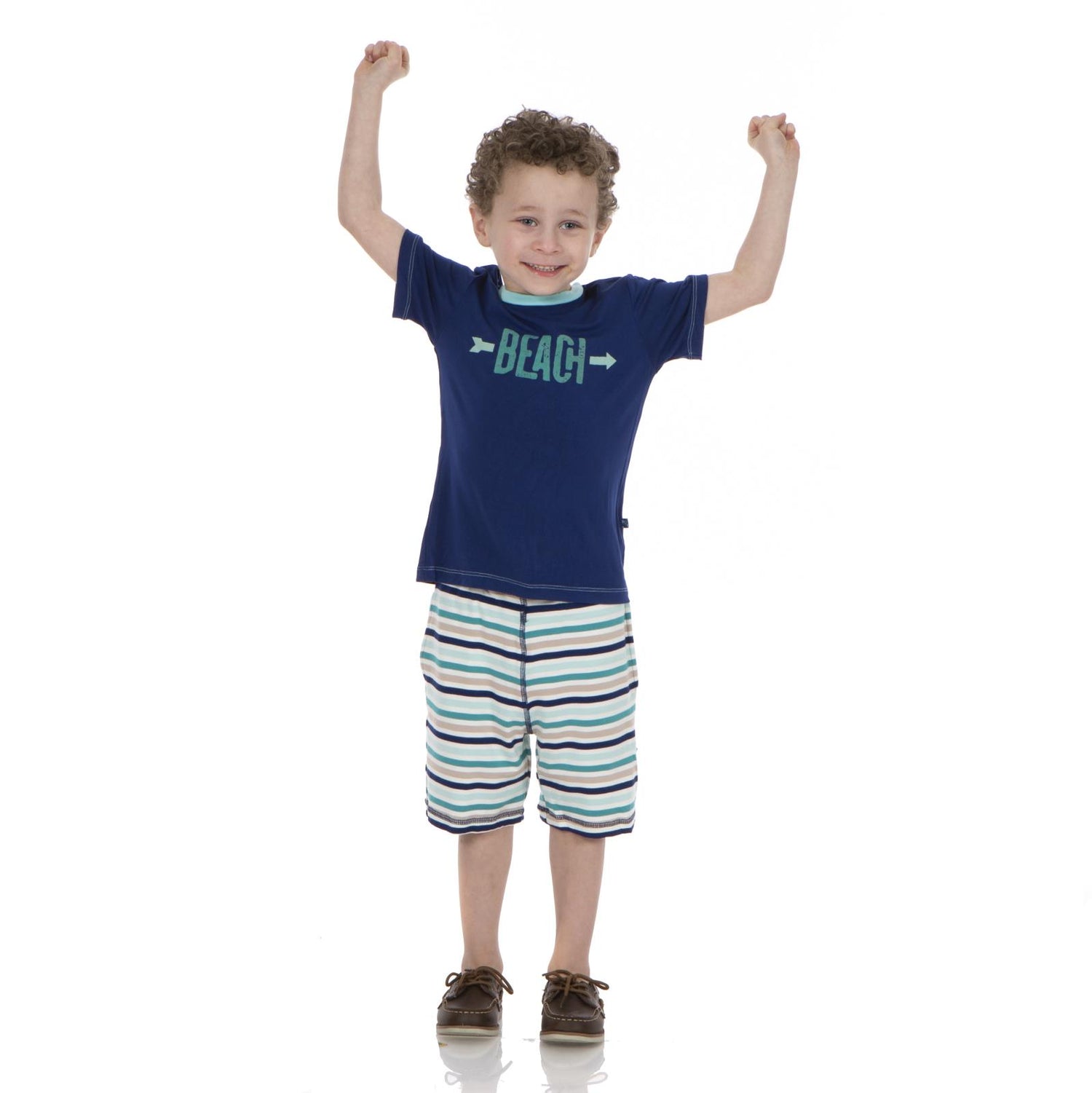 Short Sleeve Easy Fit Crew Neck Graphic Tee in Flag Blue Beach