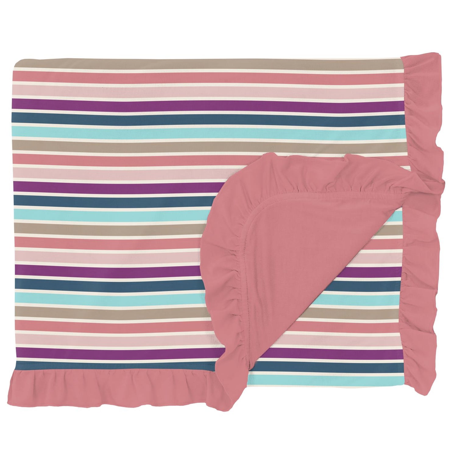 Print Ruffle Double Layer Throw Blanket in Love Stripe