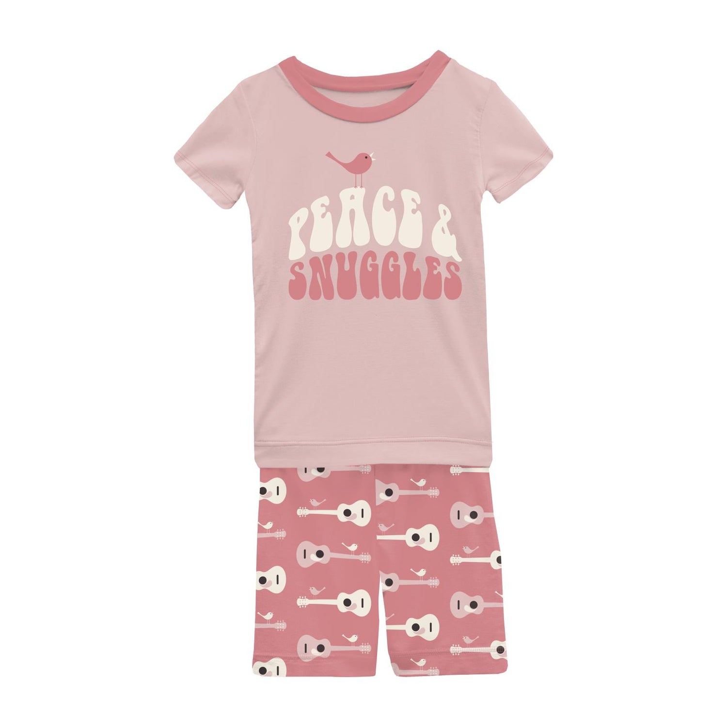 Short Sleeve Graphic Tee Pajama Set with Shorts in Desert Rose Guitar Birds