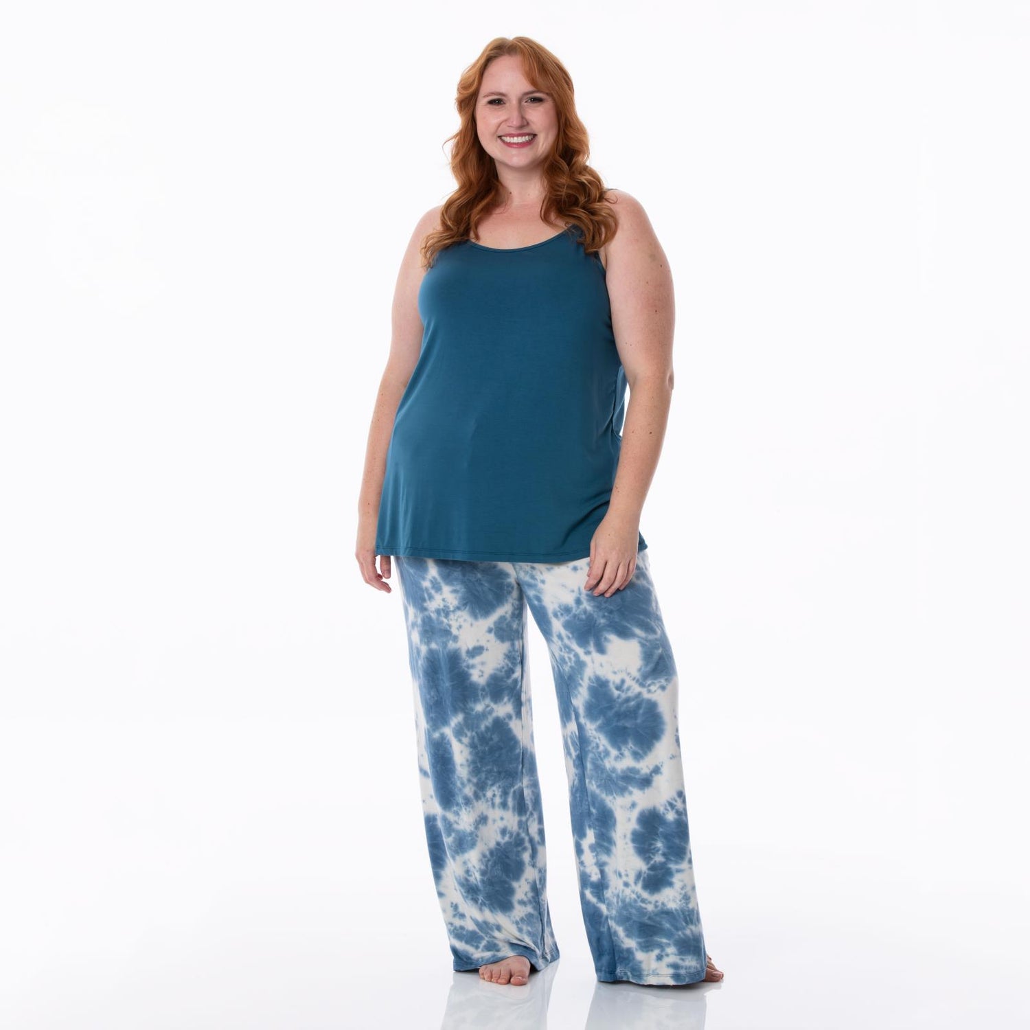 Women's Print Cami and Lounge Pants Pajama Set in Deep Sea Tie Dye