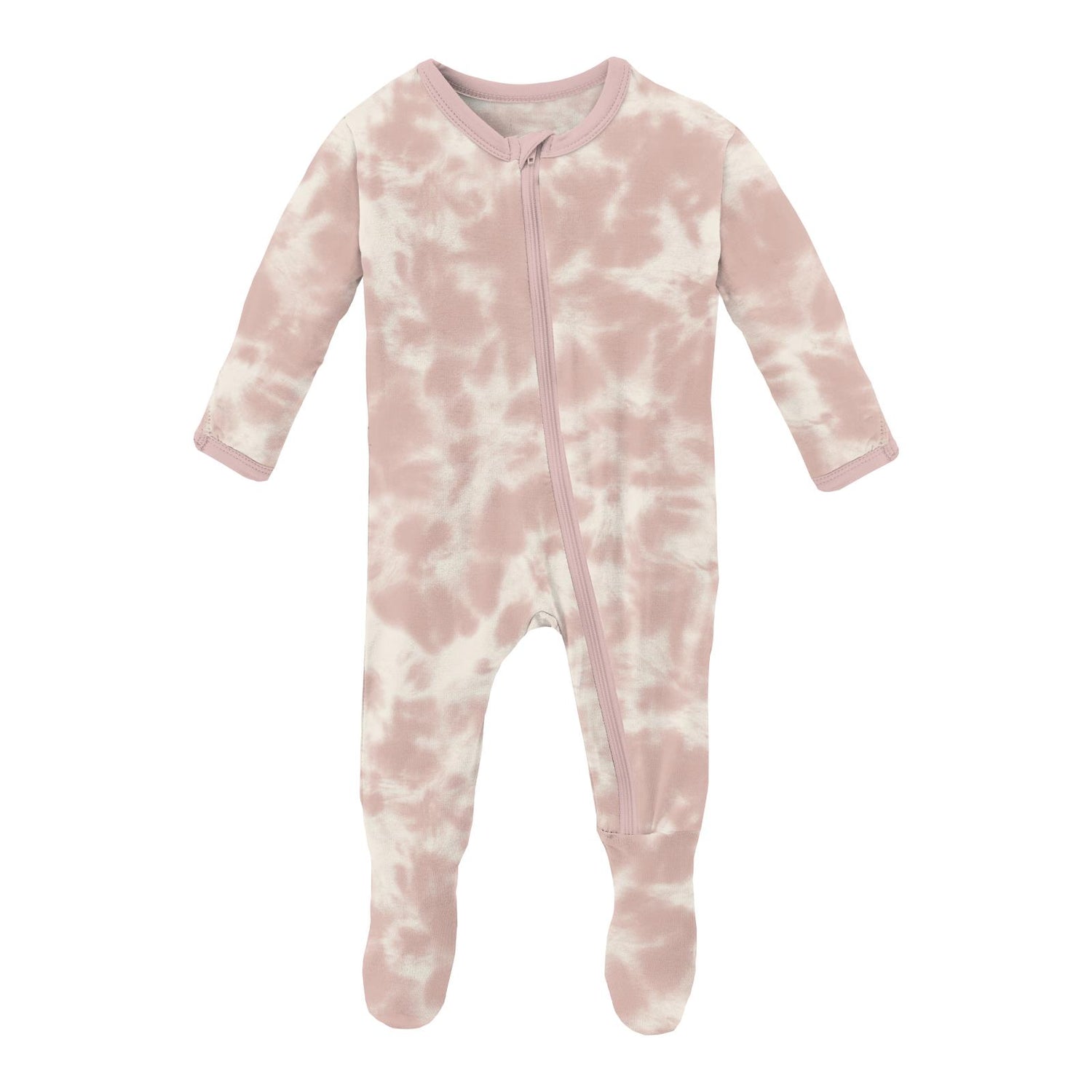 Print Footie with Zipper in Baby Rose Tie Dye