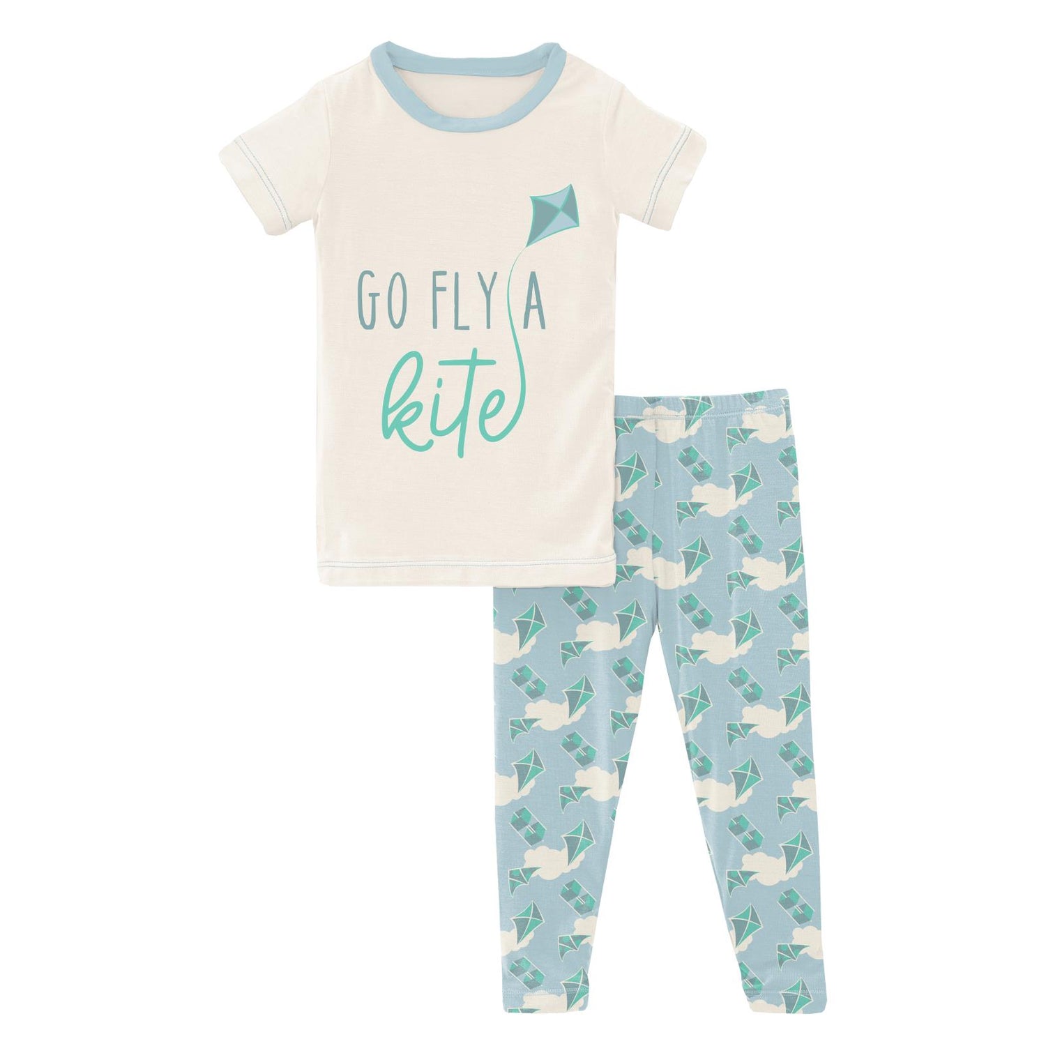 Short Sleeve Graphic Tee Pajama Set in Windy Day Kites