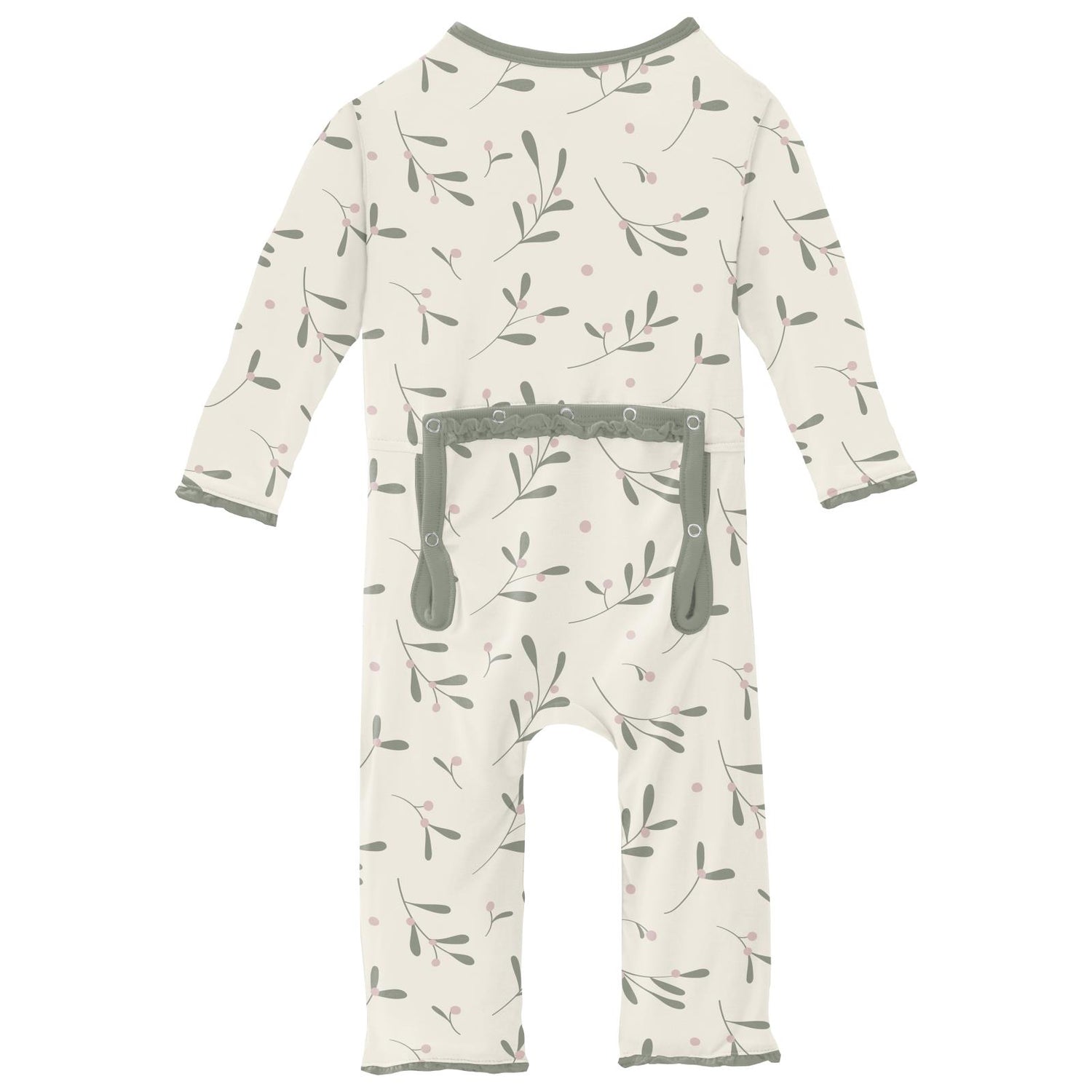 Print Muffin Ruffle Coverall with 2 Way Zipper in Natural Mistletoe