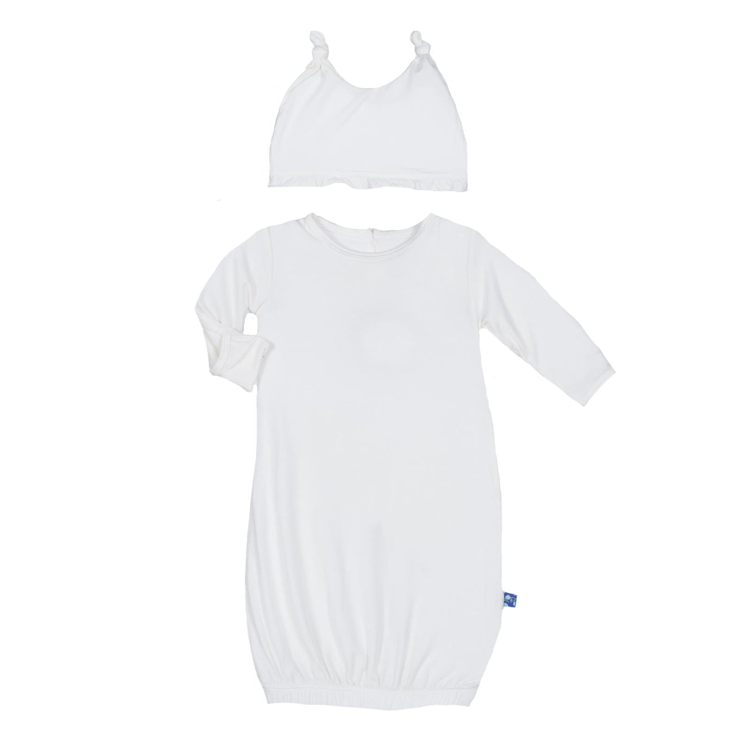 Layette Gown & Ruffle Knot Hat Set in Natural