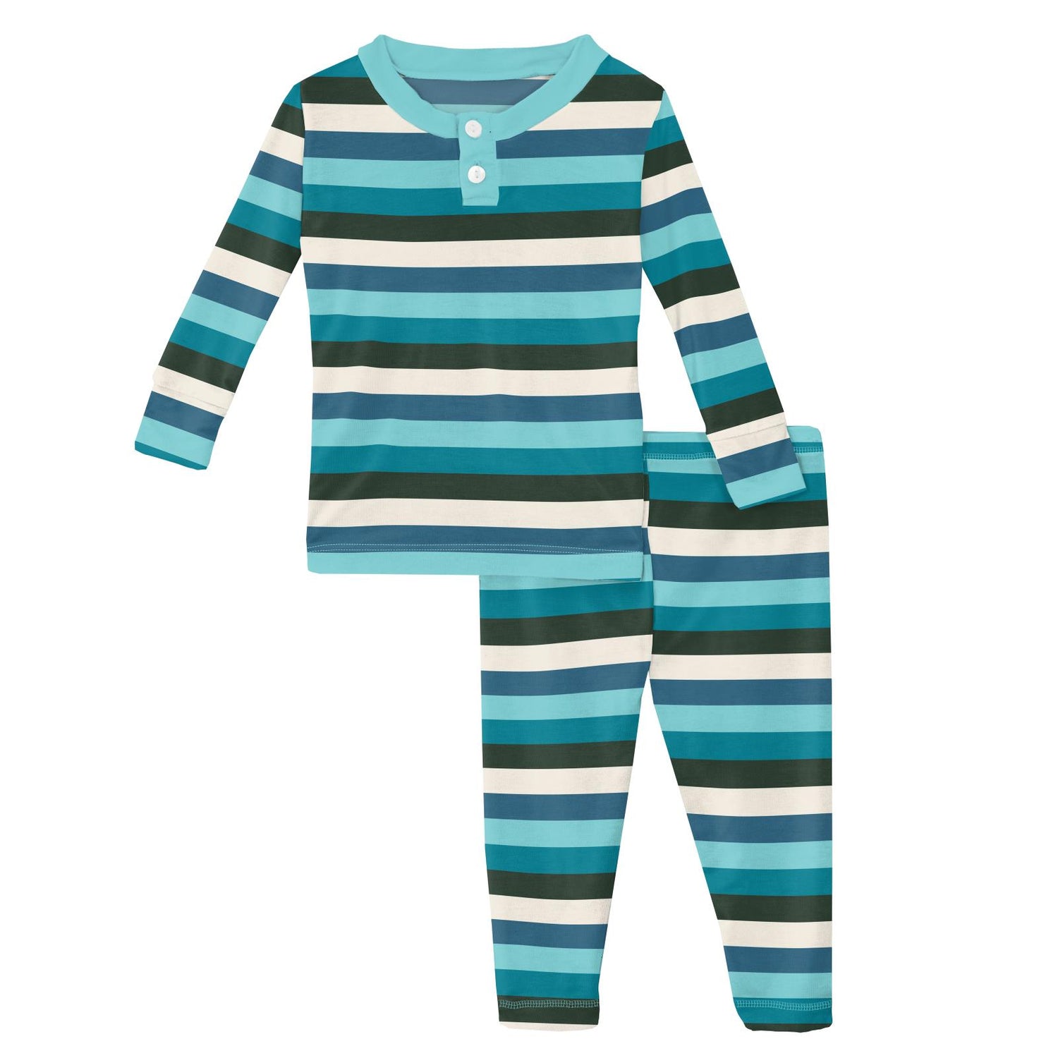 Print Long Sleeve Luxe Henley Pajama Set in Ice Multi Stripe