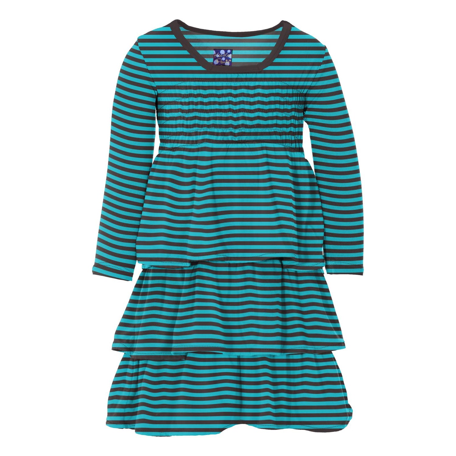 Print Long Sleeve Layered Ruffle Dress in Rad Stripe