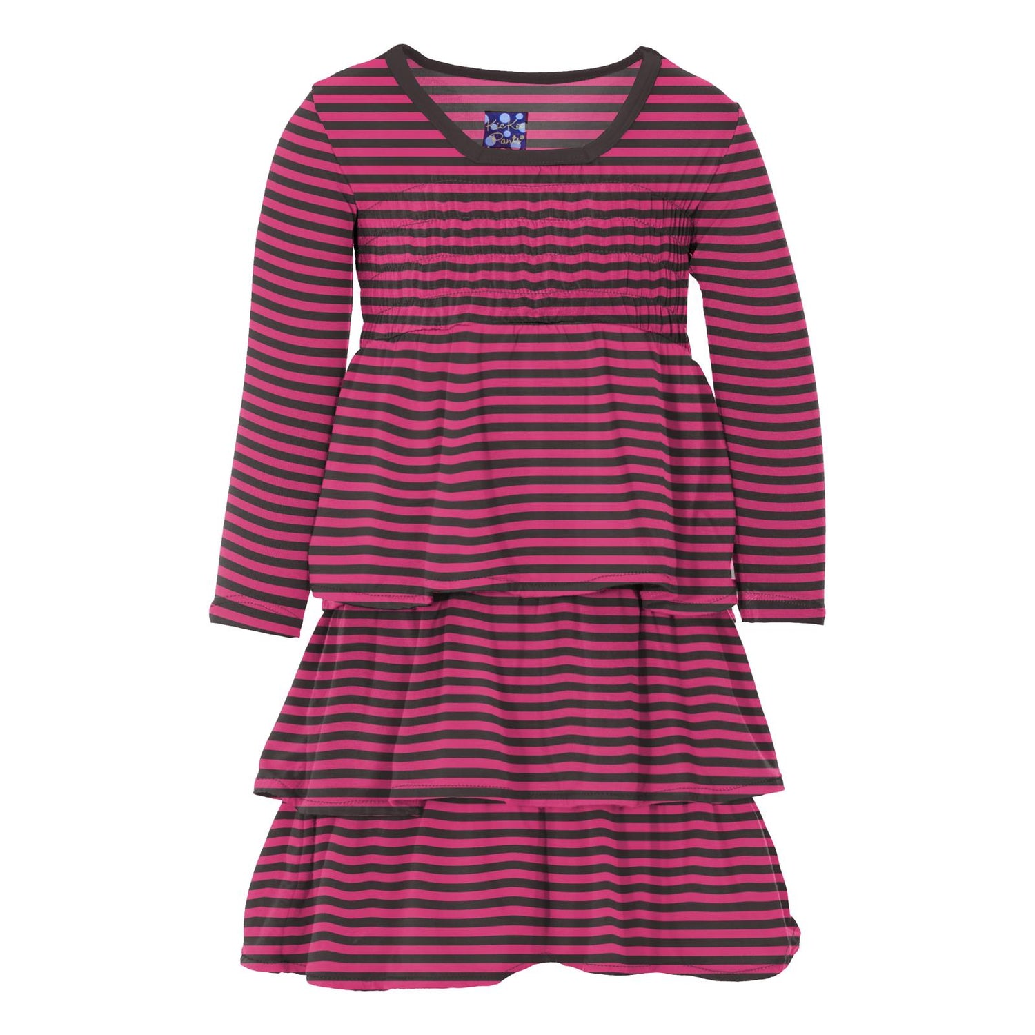 Print Long Sleeve Layered Ruffle Dress in Awesome Stripe