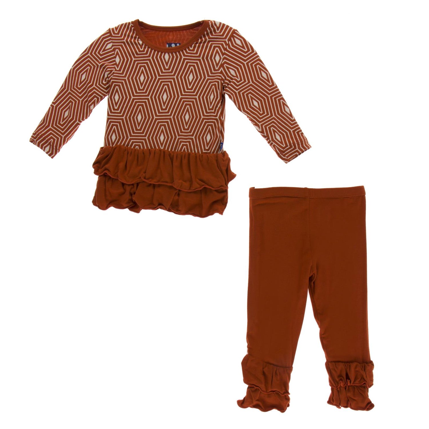 Long Sleeve Double Ruffle Outfit Set in Red Tea Tortoise Shell