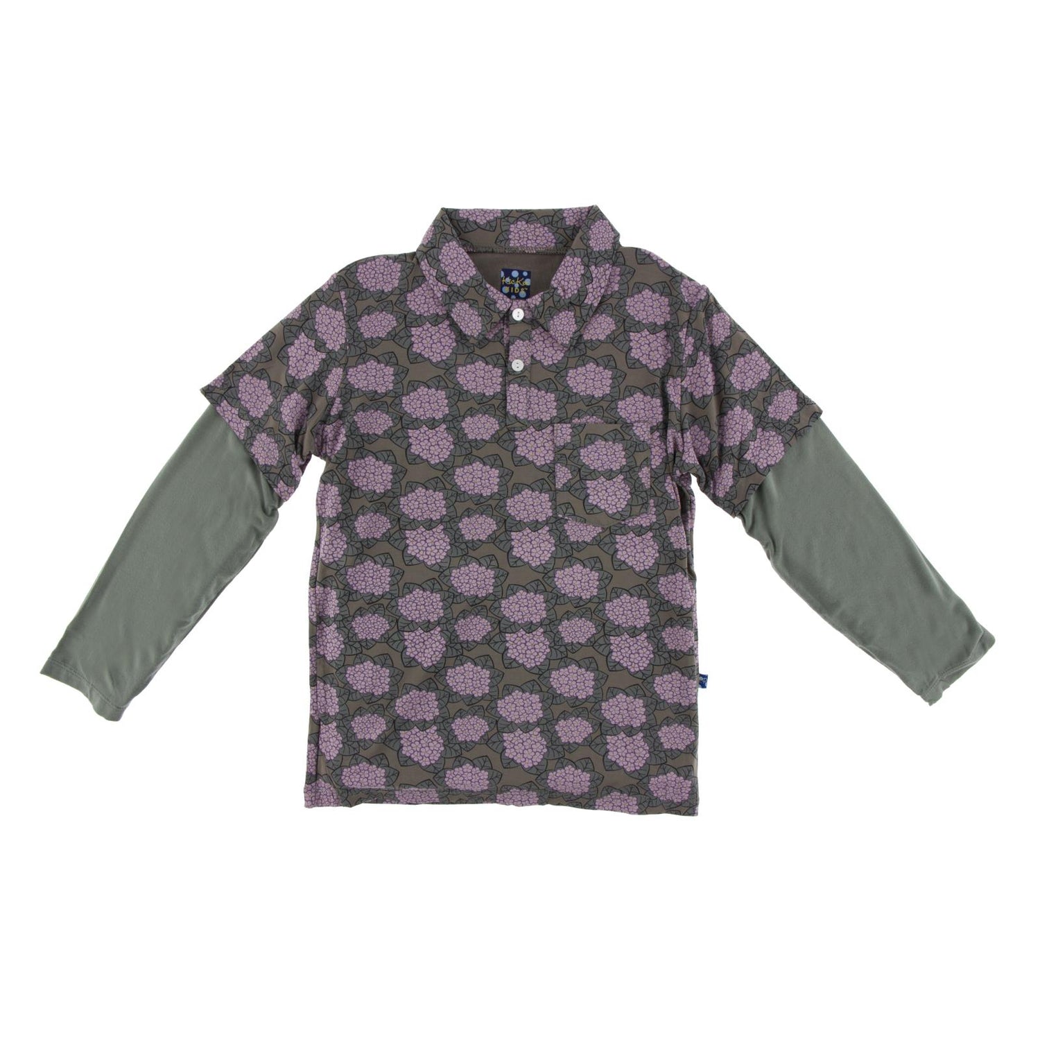 Print Long Sleeve Double Layer Polo in African Violets
