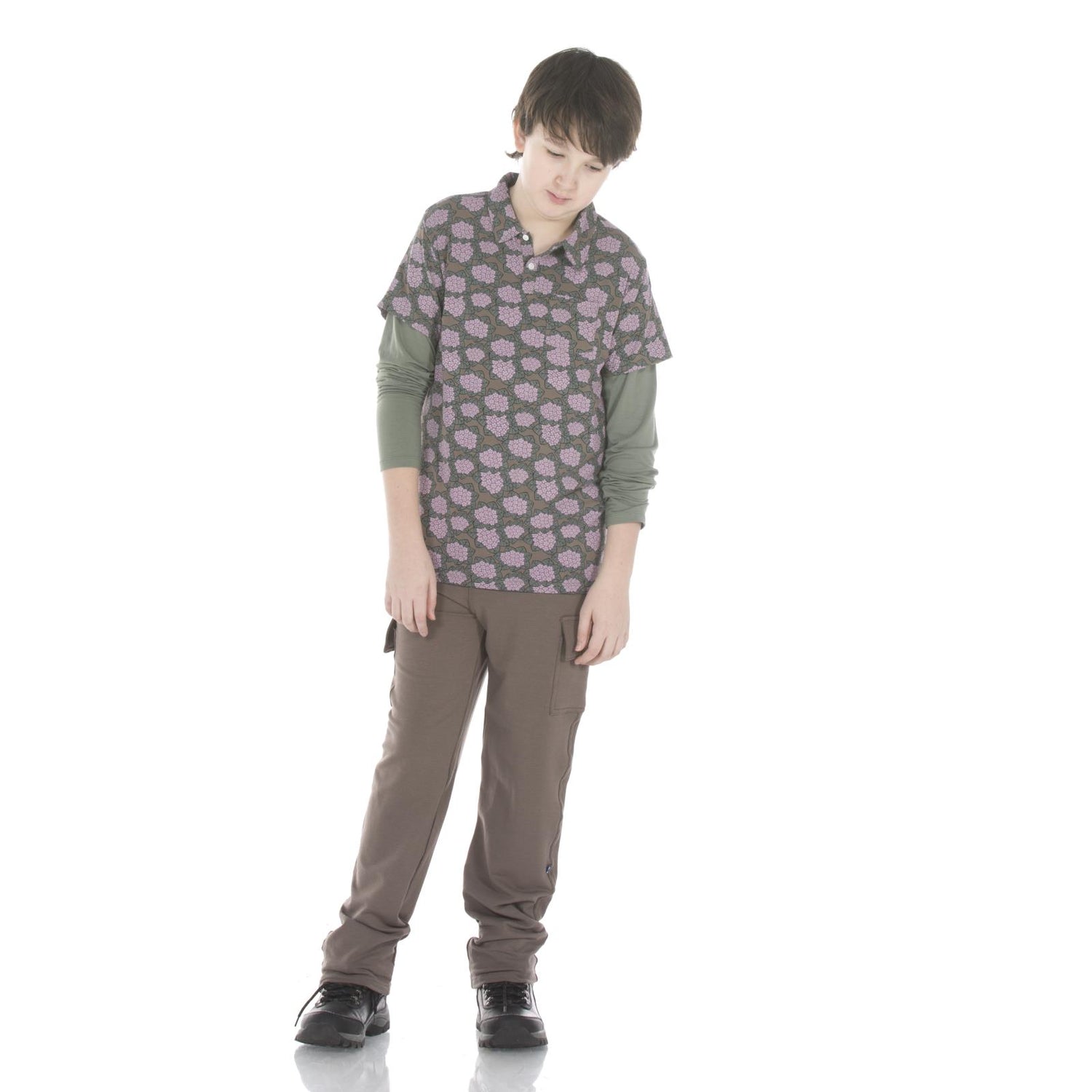 Print Long Sleeve Double Layer Polo in African Violets