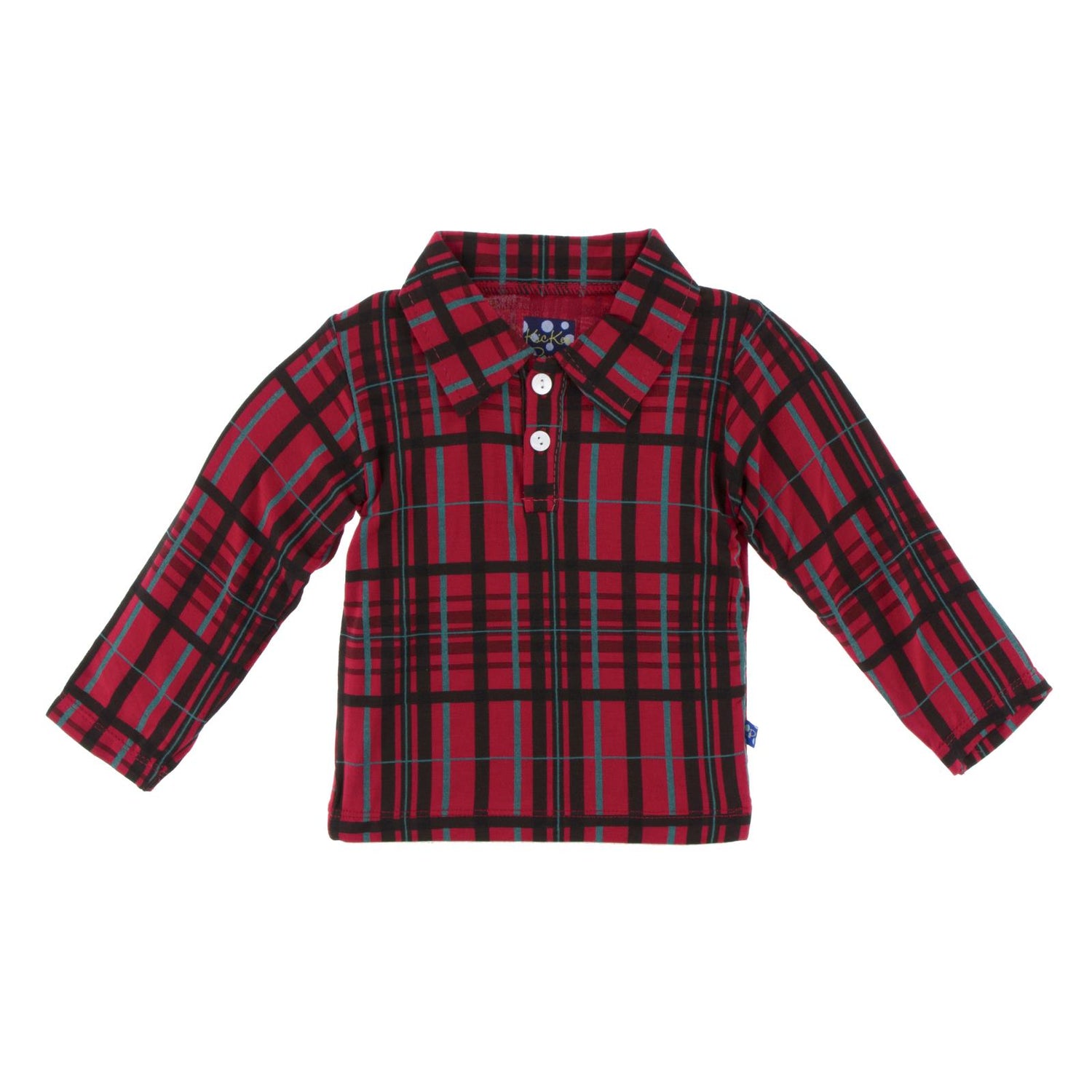 Print Long Sleeve Polo in Christmas Plaid