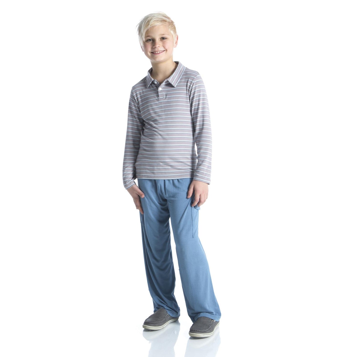 Print Long Sleeve Polo in Boy Parisian Stripe